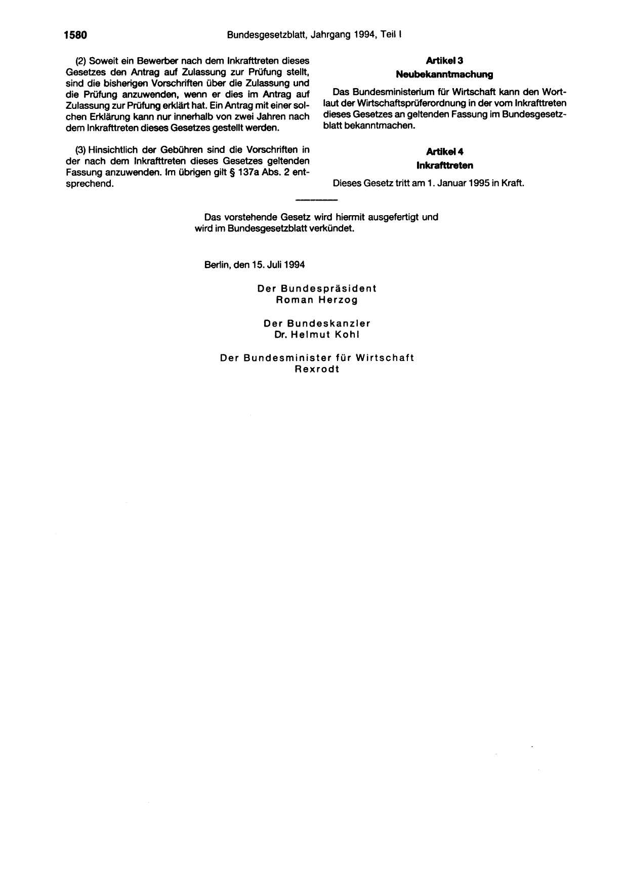 BGBl. 1994, Seite 1580 — Originalseite als Abbildung