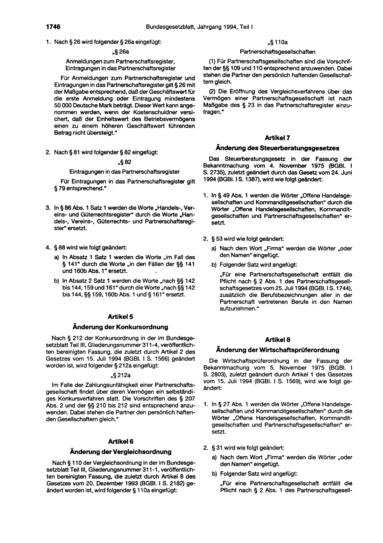 BGBl. 1994, Seite 1746 — Originalseite als Abbildung