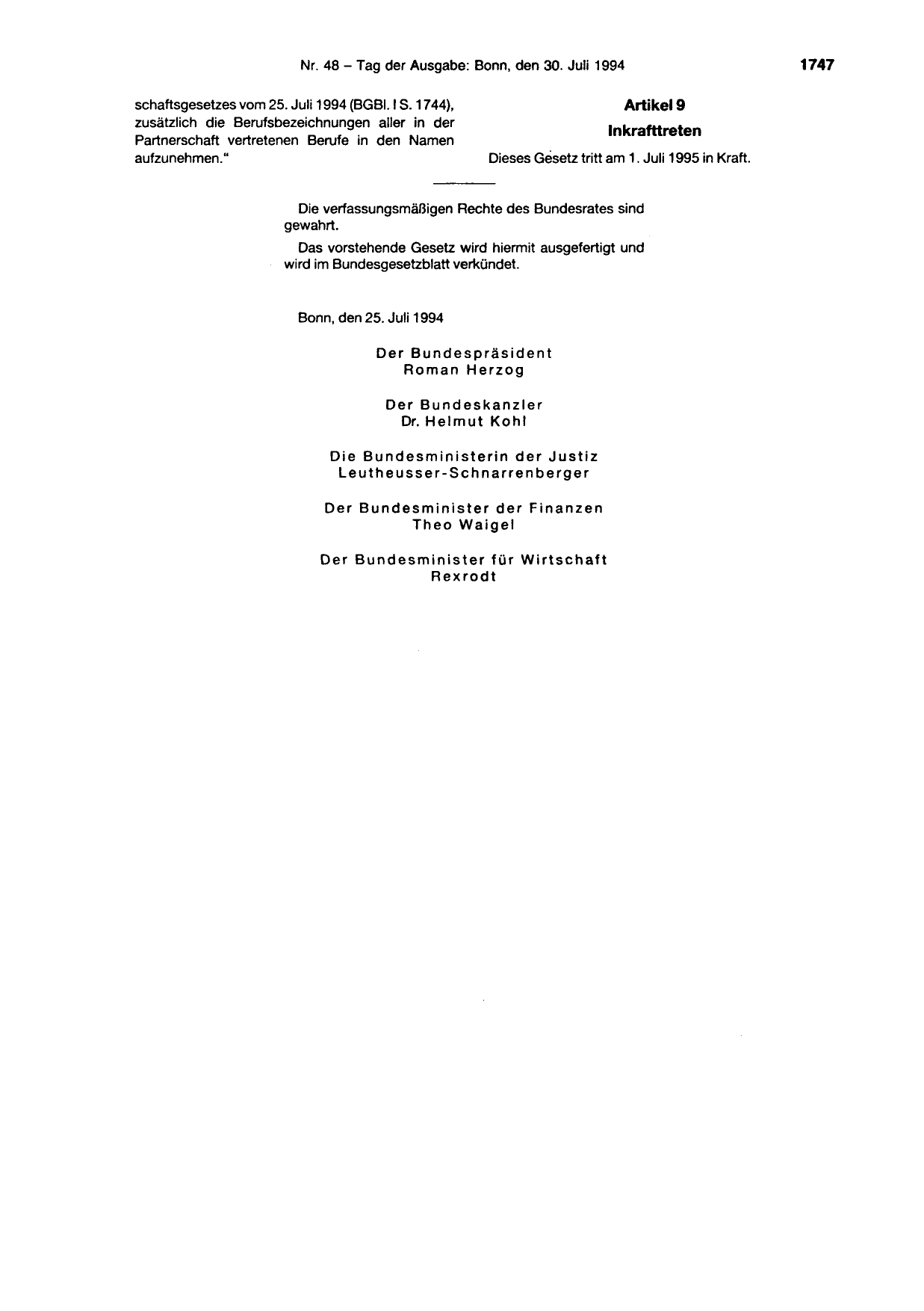 BGBl. 1994, Seite 1747 — Originalseite als Abbildung