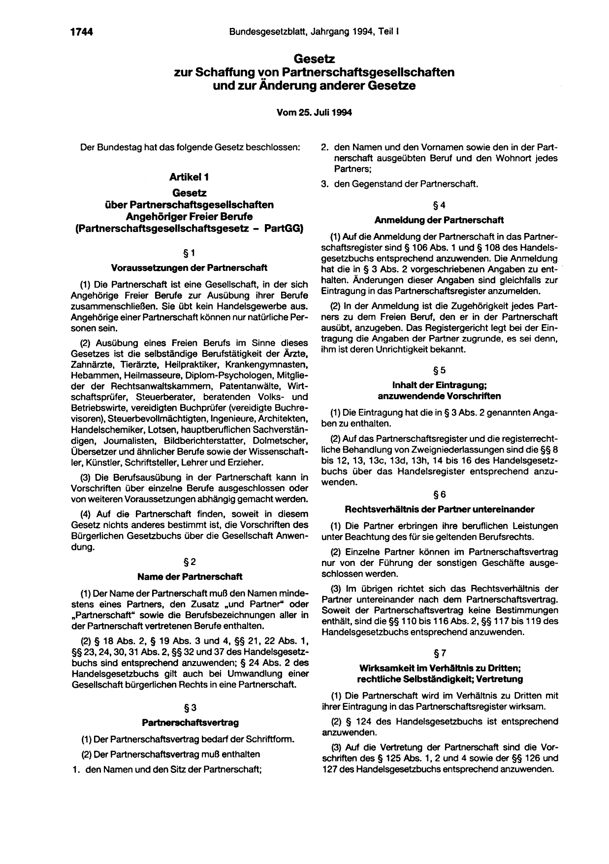 BGBl. 1994, Seite 1744 — Originalseite als Abbildung