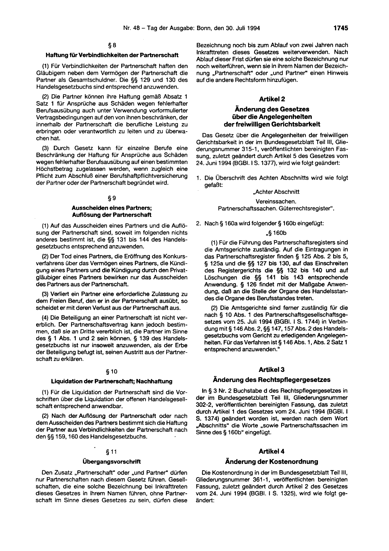 BGBl. 1994, Seite 1745 — Originalseite als Abbildung