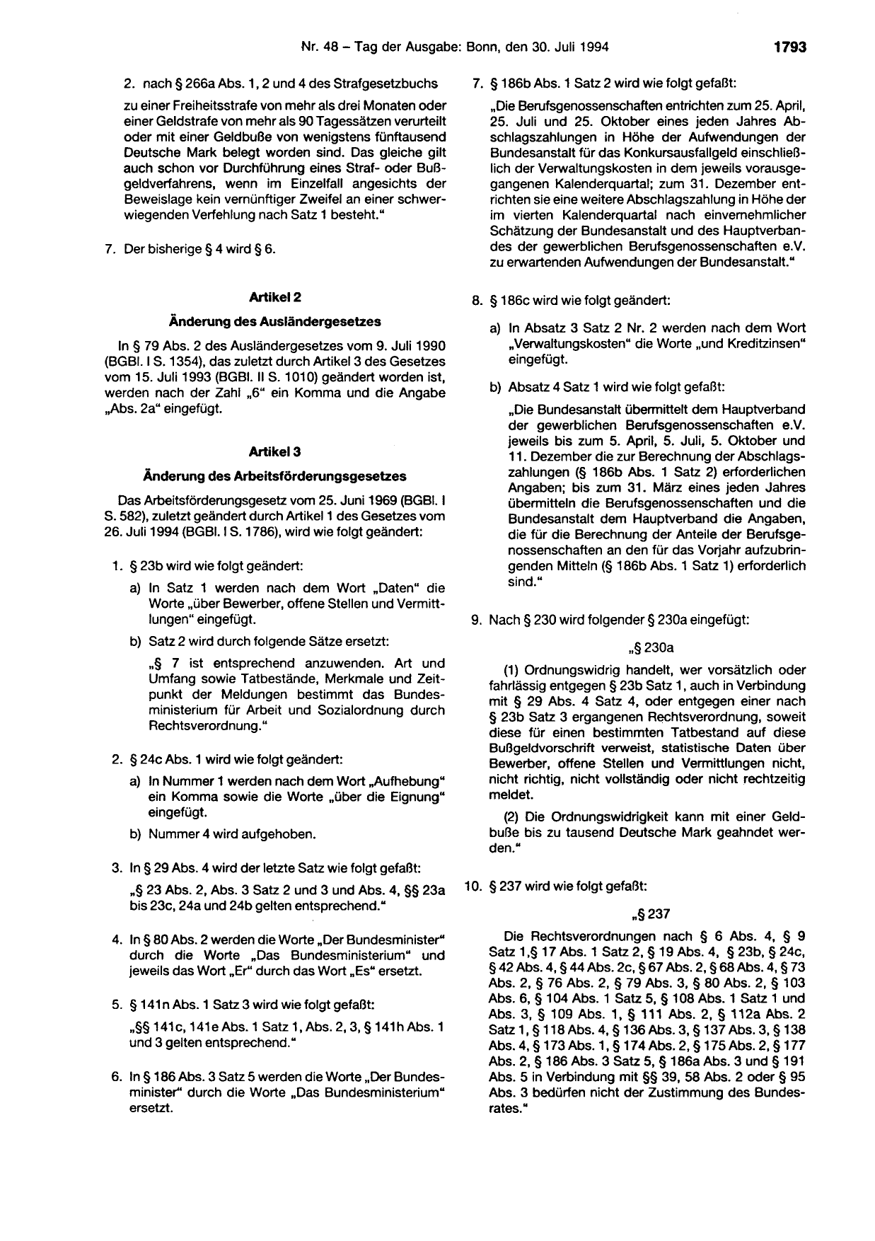 BGBl. 1994, Seite 1793 — Originalseite als Abbildung