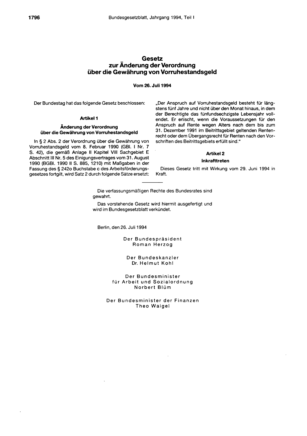 BGBl. 1994, Seite 1796 — Originalseite als Abbildung