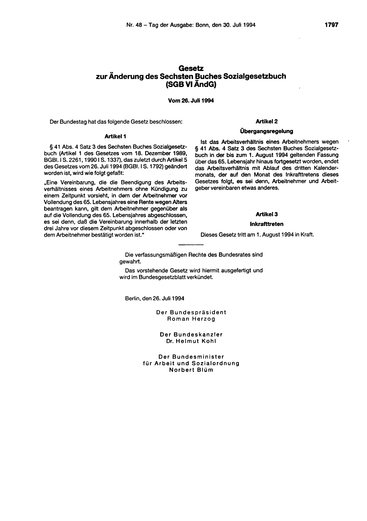 BGBl. 1994, Seite 1797 — Originalseite als Abbildung