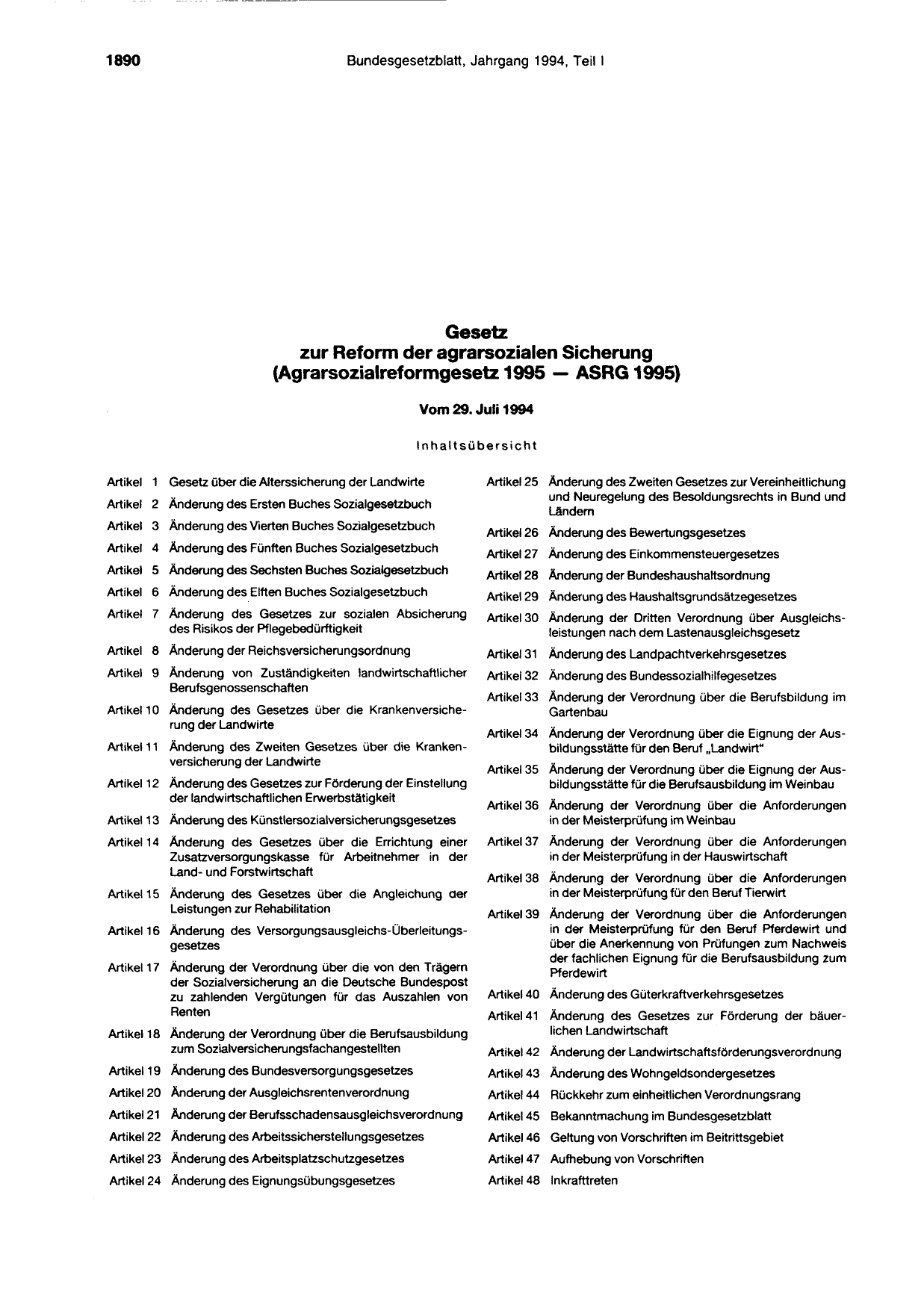 BGBl. 1994, Seite 1890 — Originalseite als Abbildung
