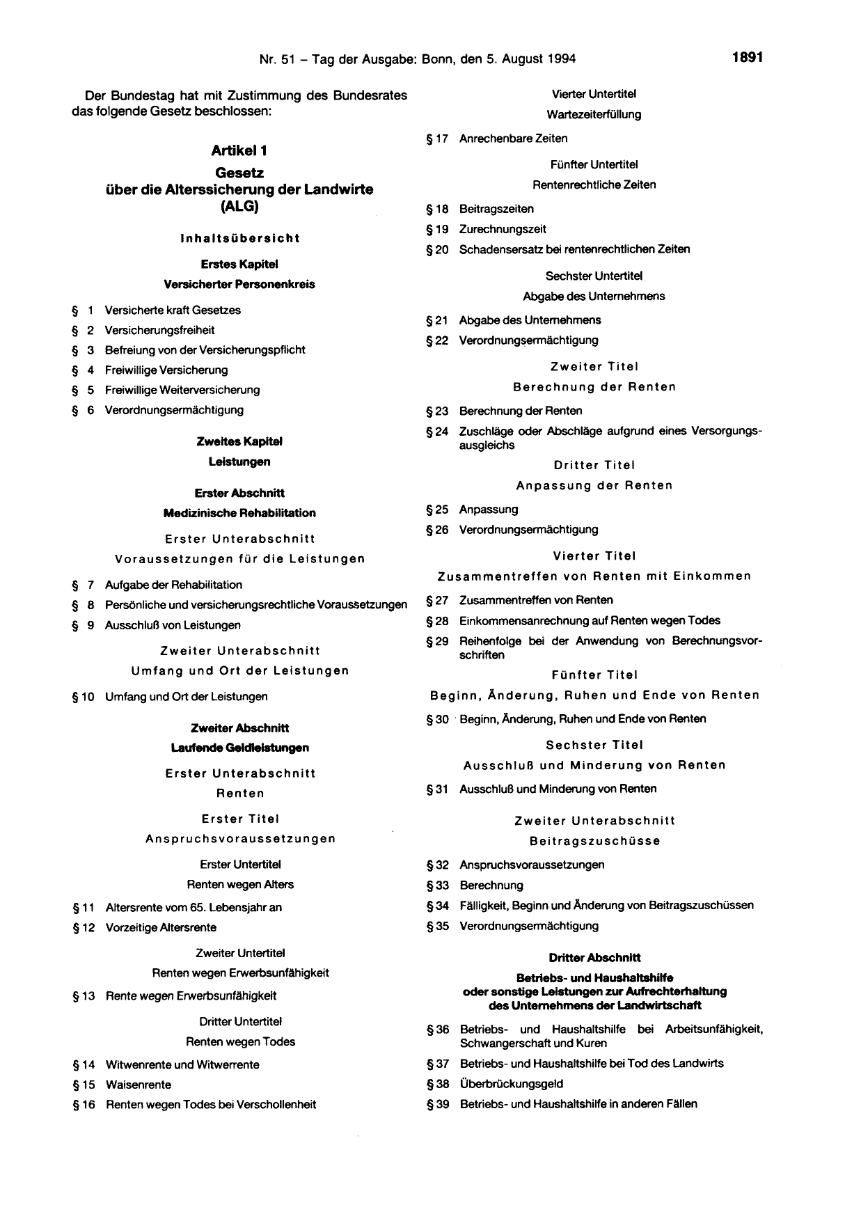 BGBl. 1994, Seite 1891 — Originalseite als Abbildung