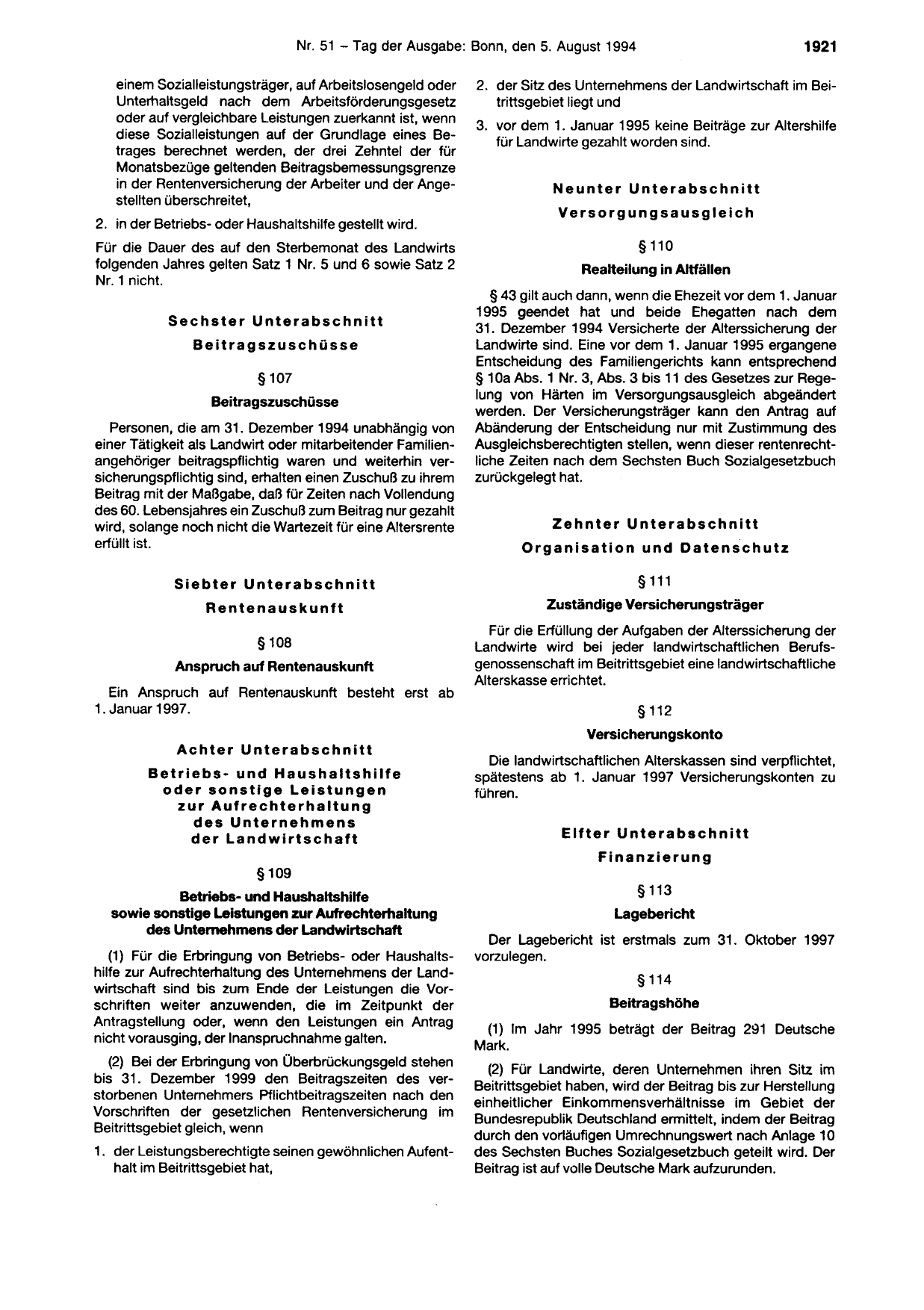 BGBl. 1994, Seite 1921 — Originalseite als Abbildung