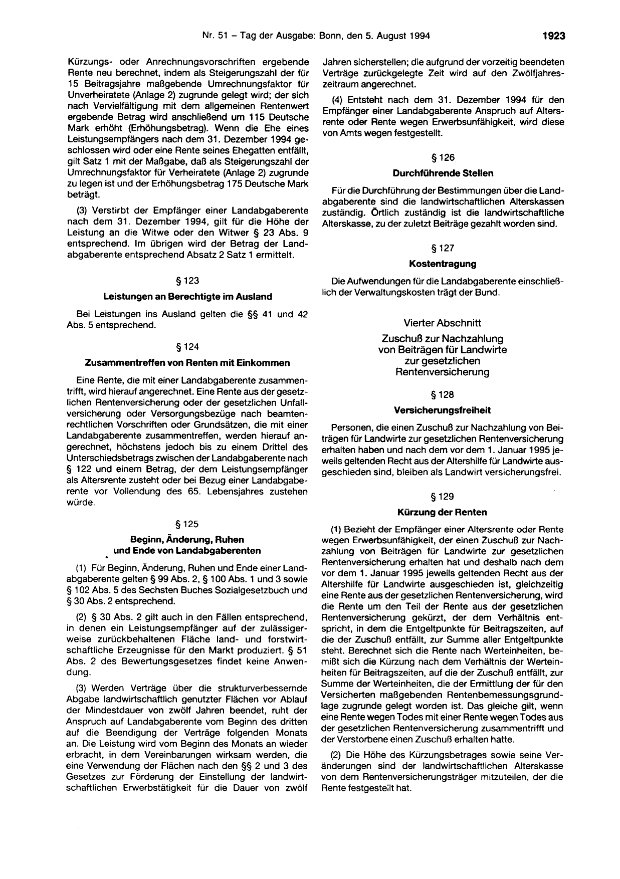 BGBl. 1994, Seite 1923 — Originalseite als Abbildung