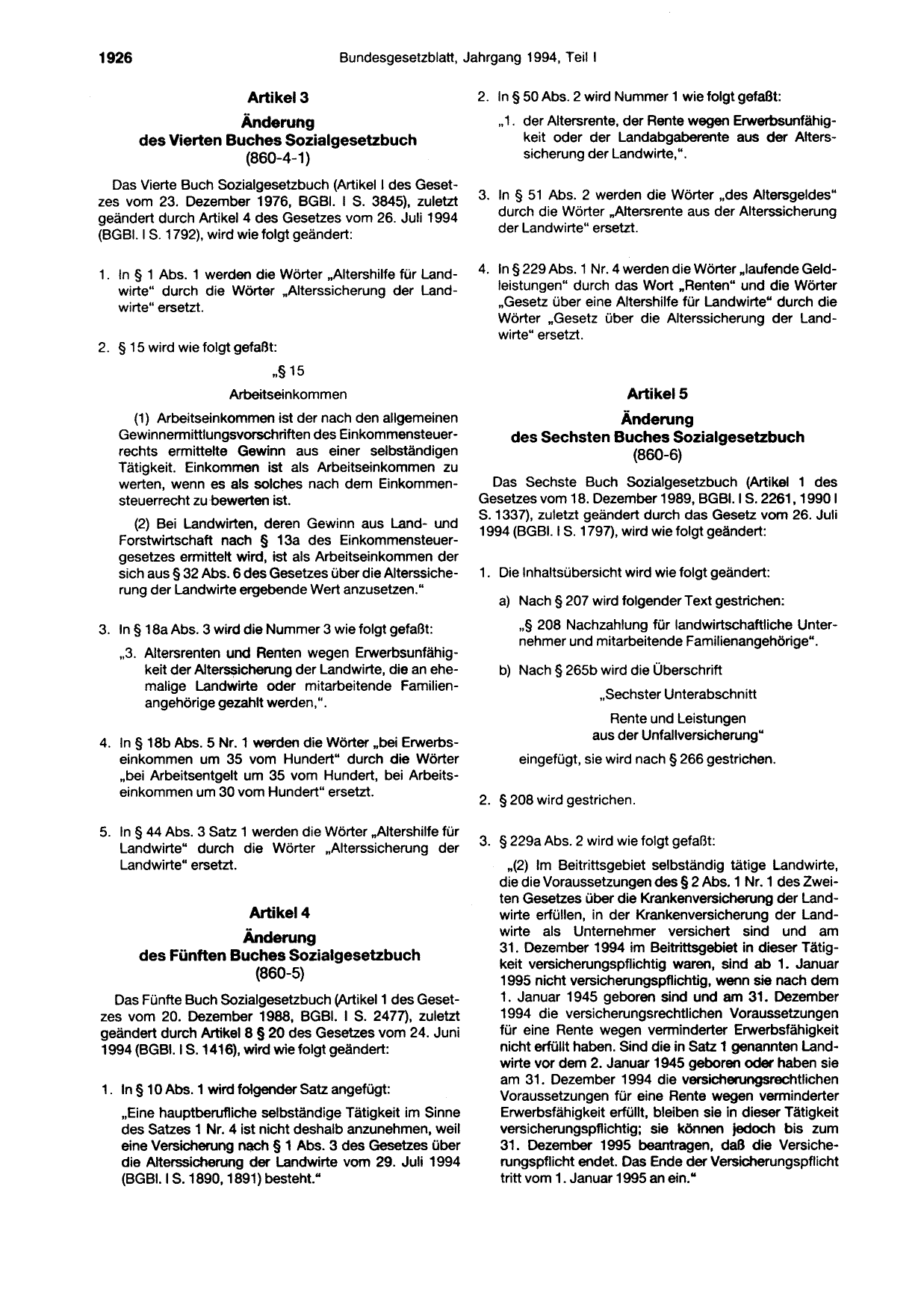 BGBl. 1994, Seite 1926 — Originalseite als Abbildung
