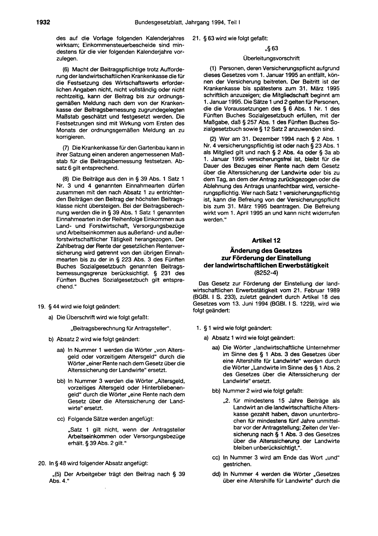 BGBl. 1994, Seite 1932 — Originalseite als Abbildung