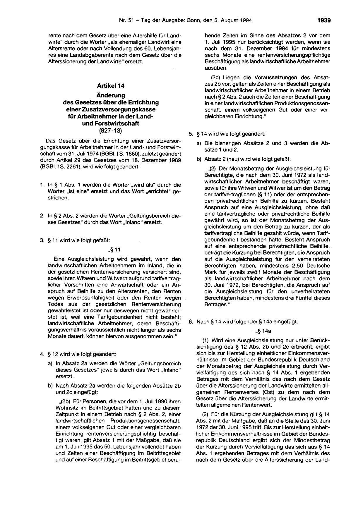 BGBl. 1994, Seite 1939 — Originalseite als Abbildung