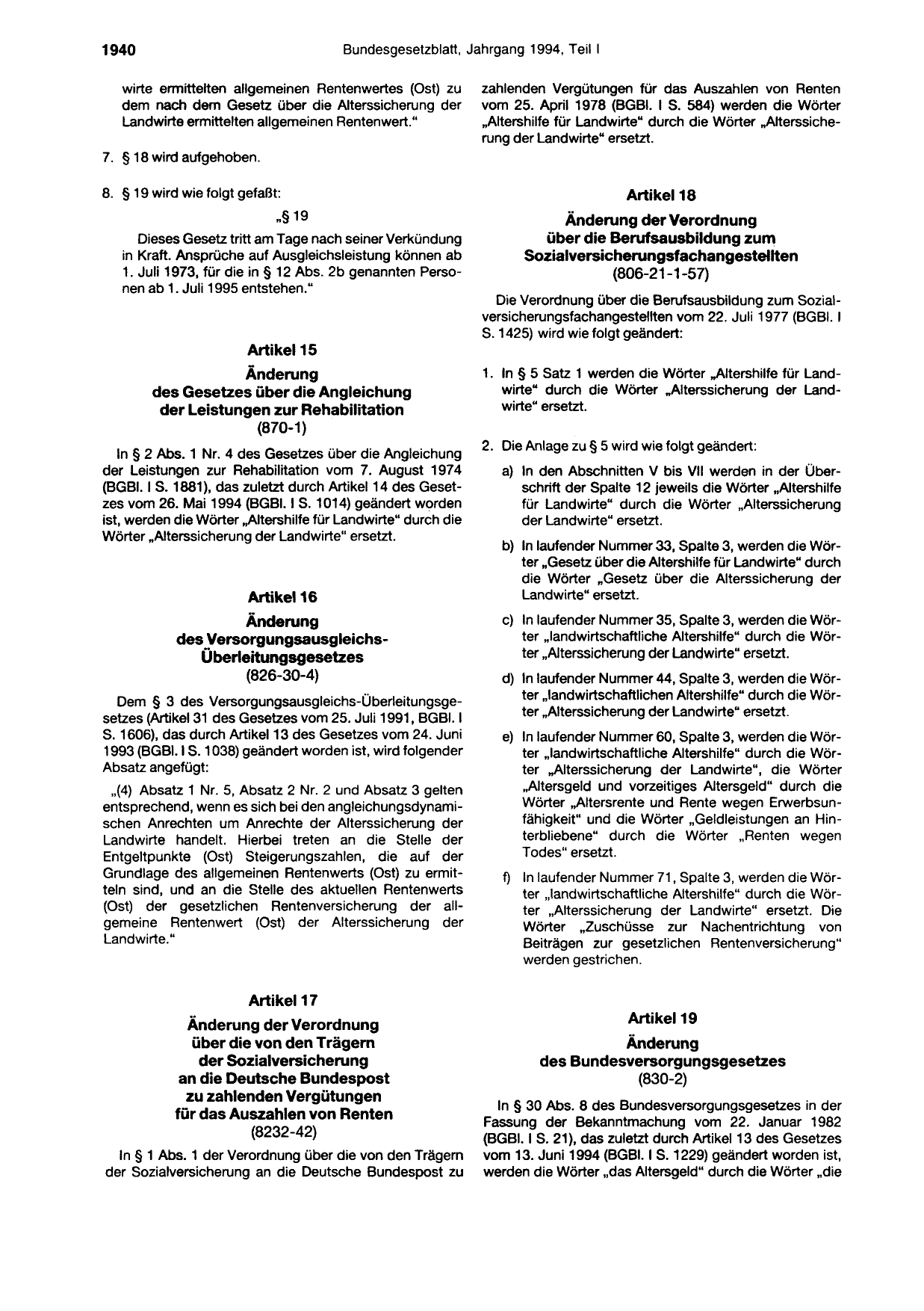 BGBl. 1994, Seite 1940 — Originalseite als Abbildung