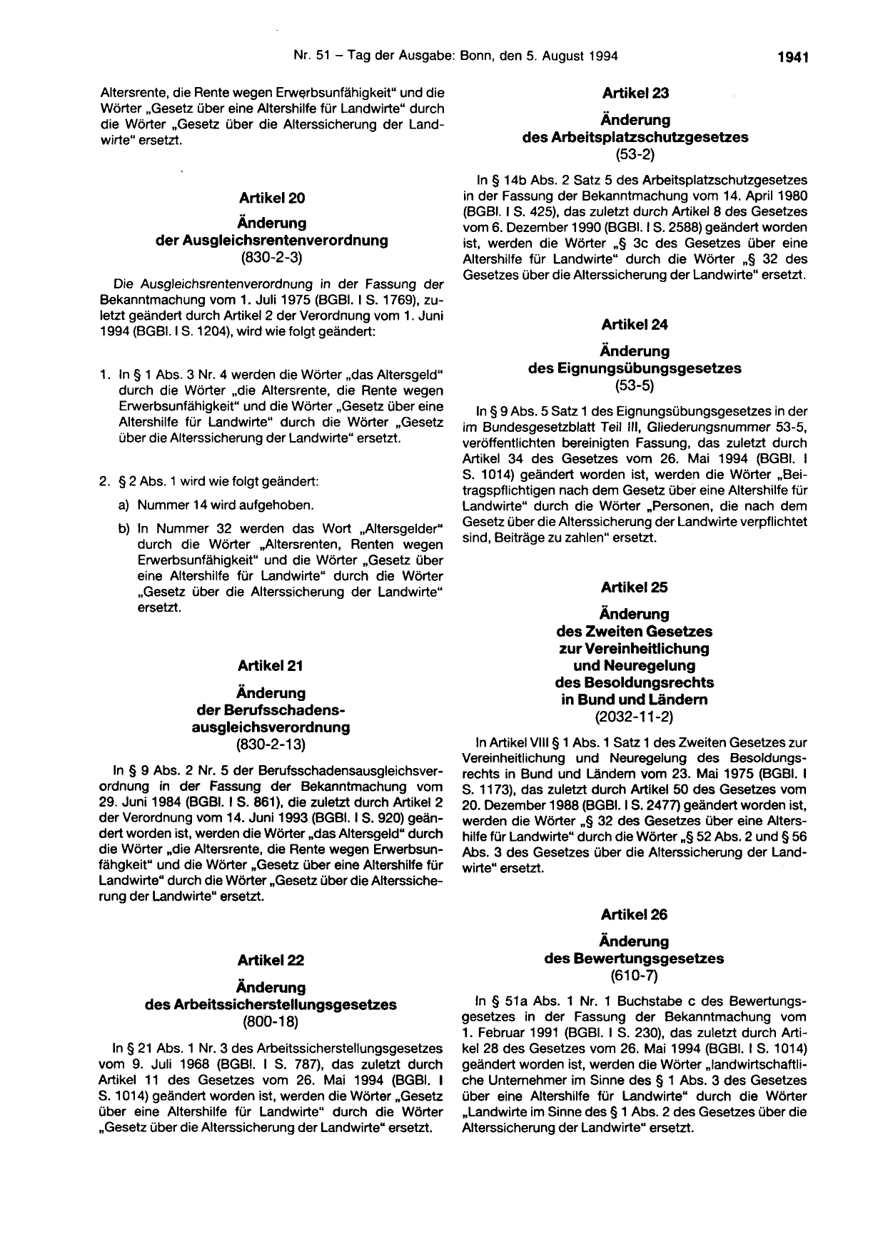 BGBl. 1994, Seite 1941 — Originalseite als Abbildung