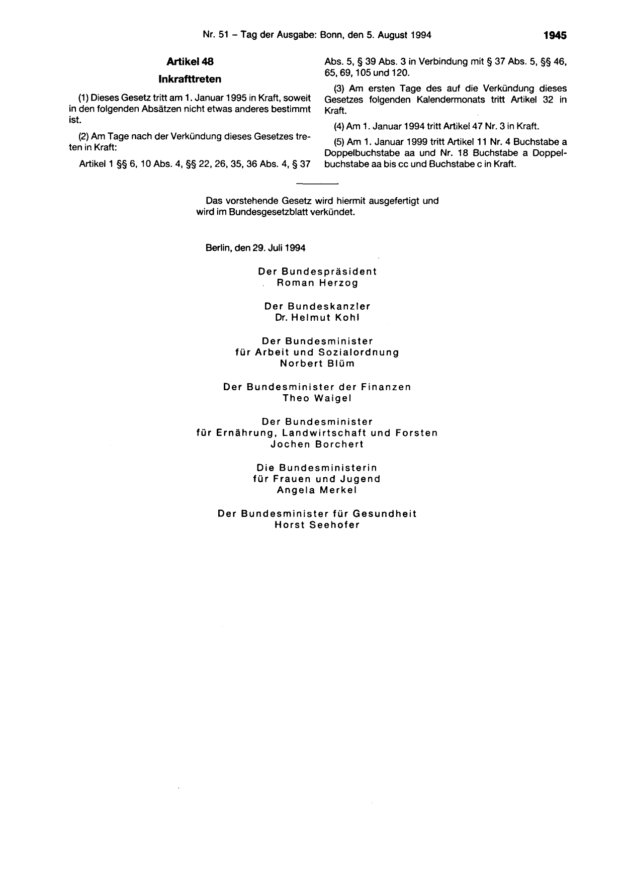 BGBl. 1994, Seite 1945 — Originalseite als Abbildung