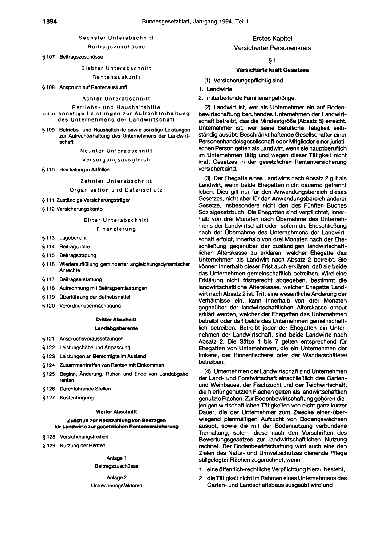 BGBl. 1994, Seite 1894 — Originalseite als Abbildung