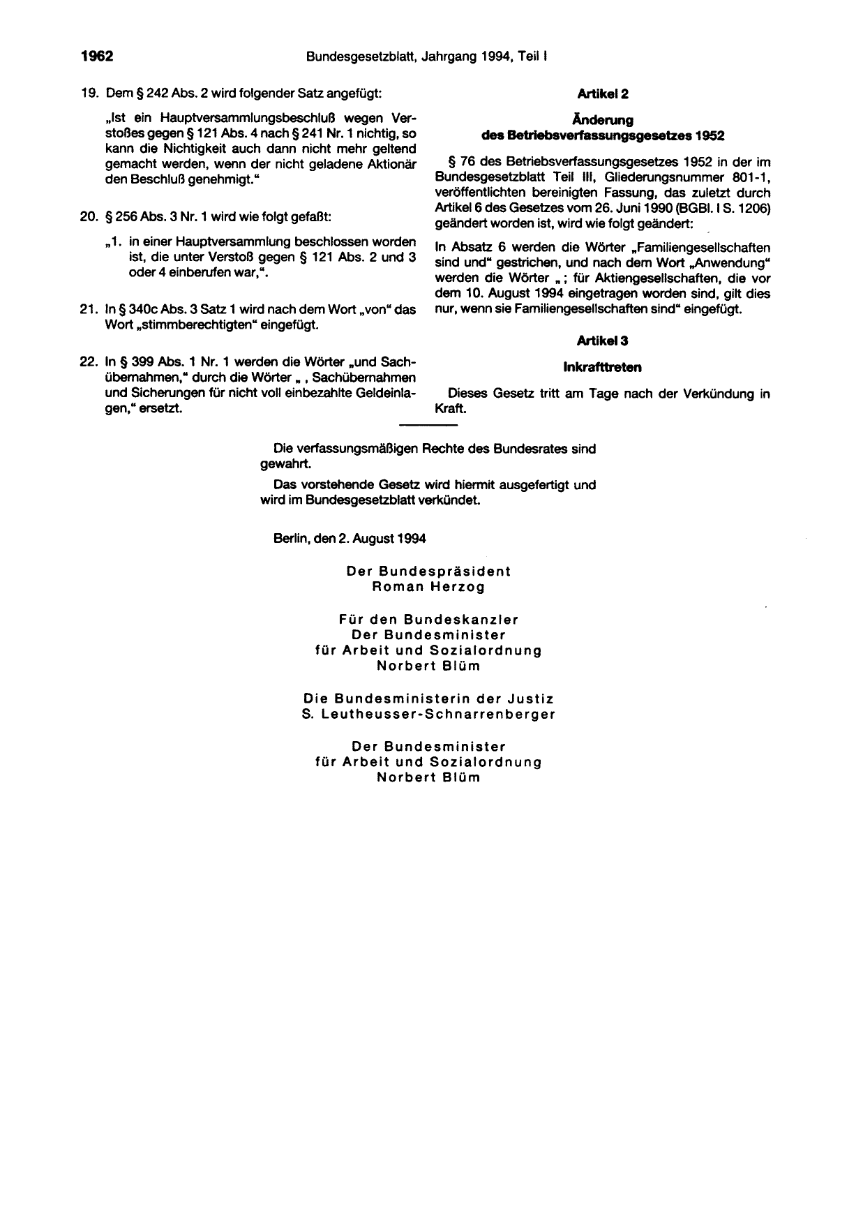 BGBl. 1994, Seite 1962 — Originalseite als Abbildung