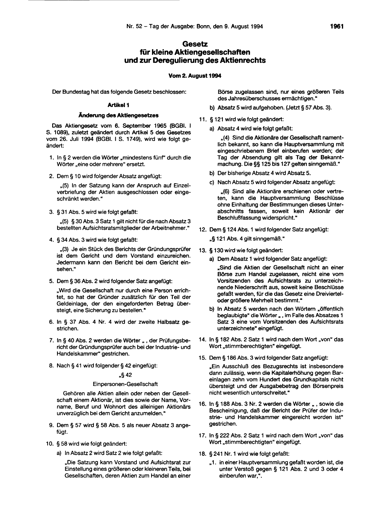 BGBl. 1994, Seite 1961 — Originalseite als Abbildung