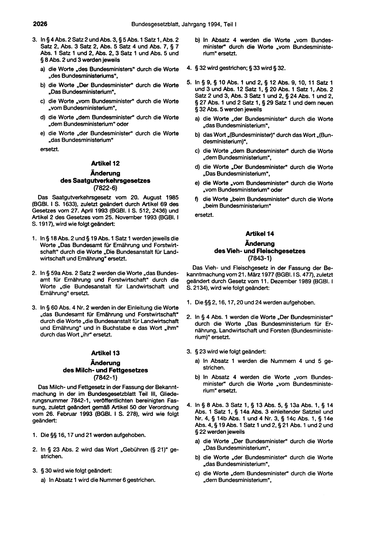 BGBl. 1994, Seite 2026 — Originalseite als Abbildung