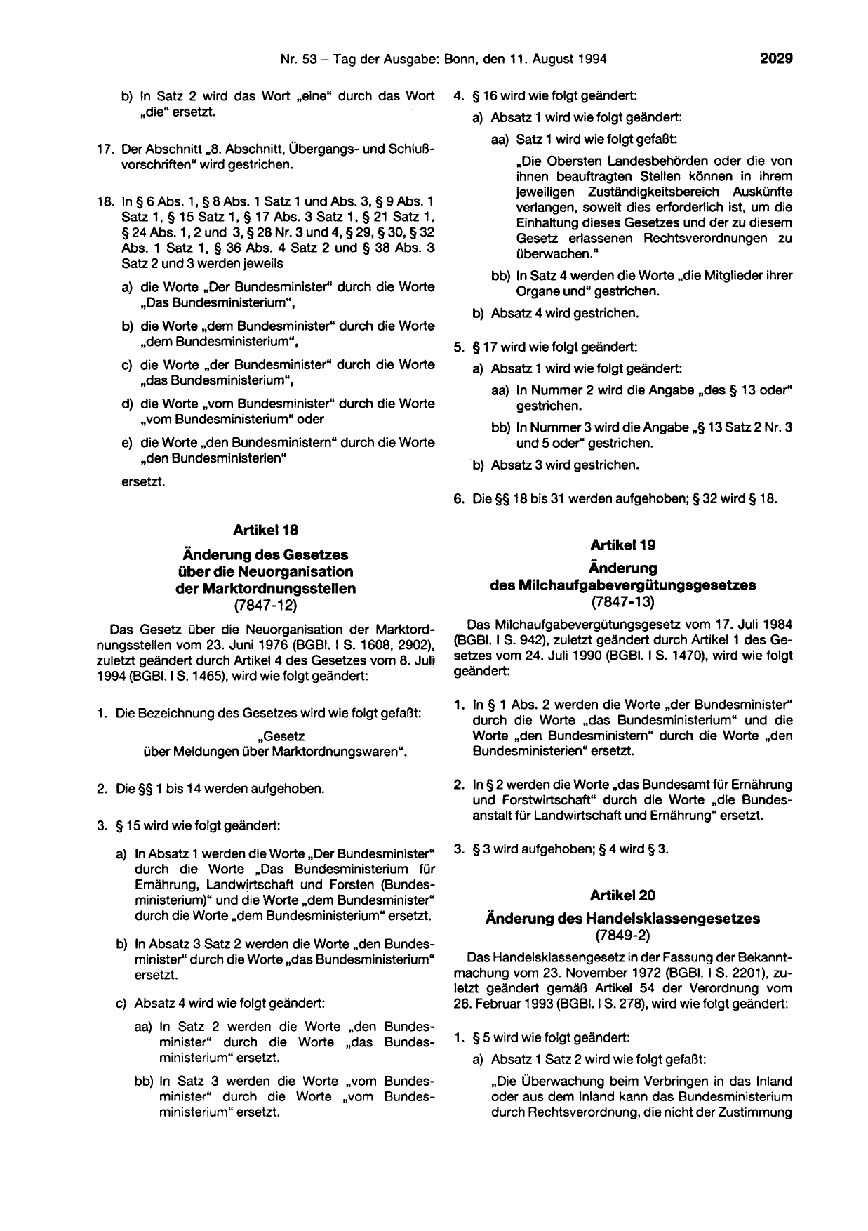 BGBl. 1994, Seite 2029 — Originalseite als Abbildung