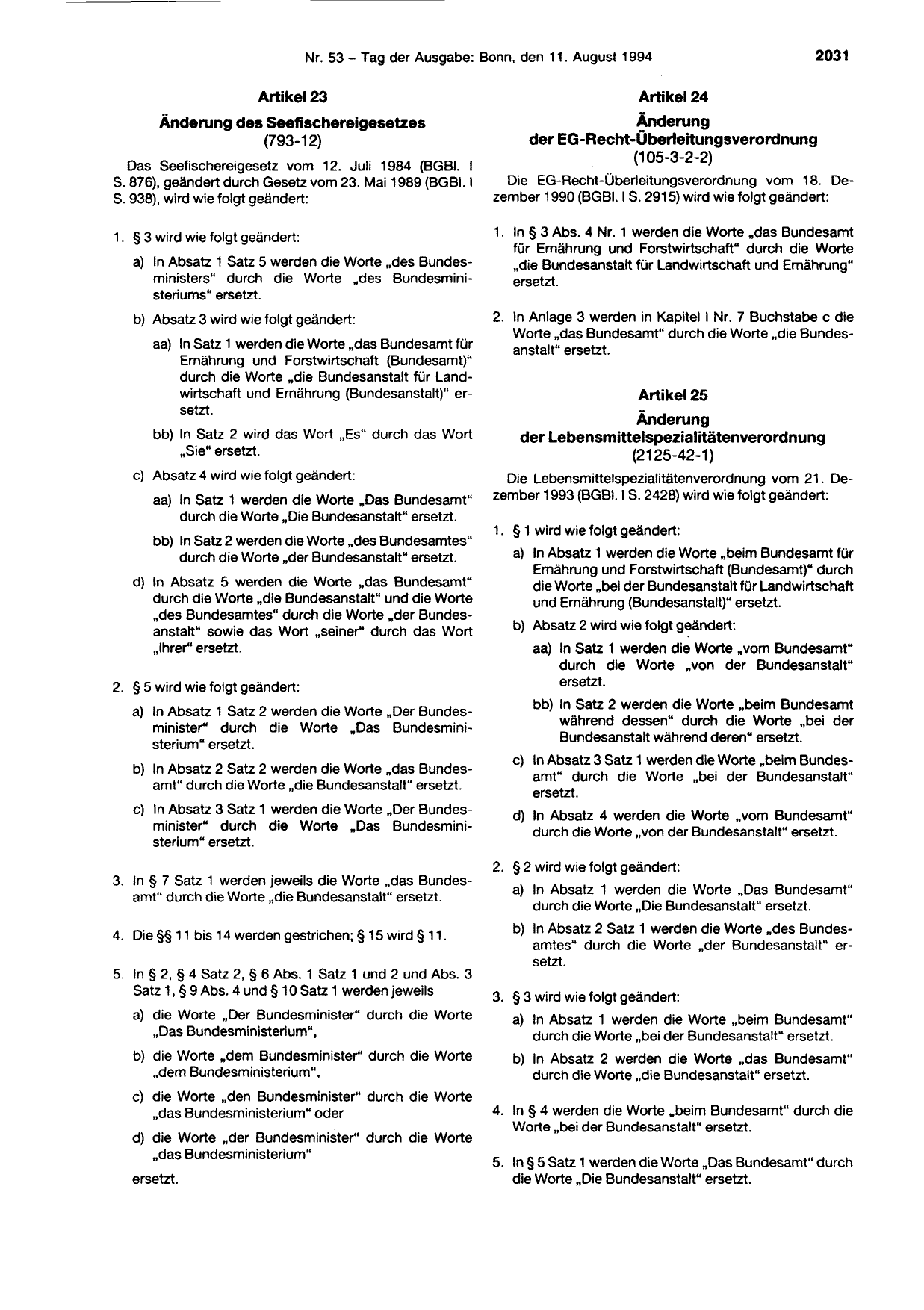 BGBl. 1994, Seite 2031 — Originalseite als Abbildung