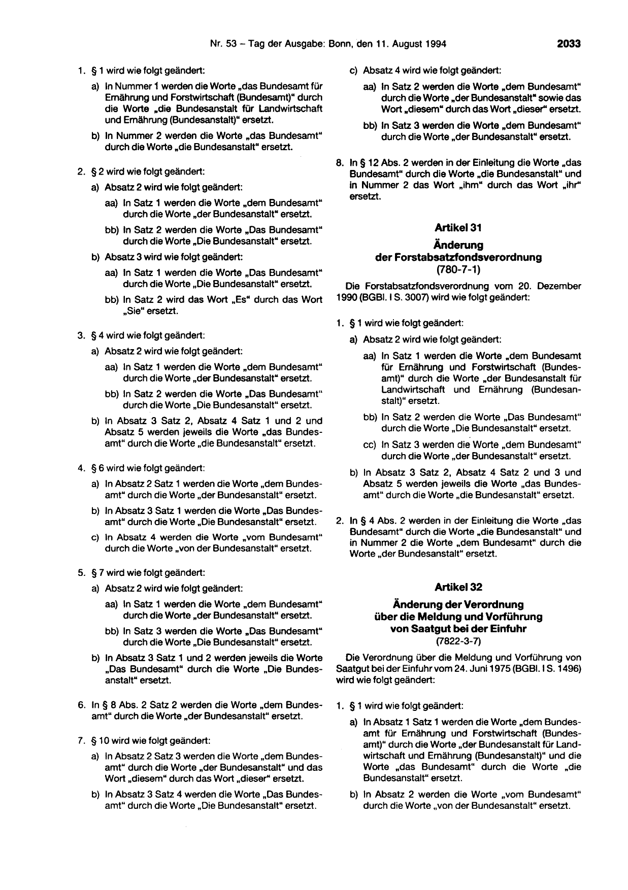 BGBl. 1994, Seite 2033 — Originalseite als Abbildung