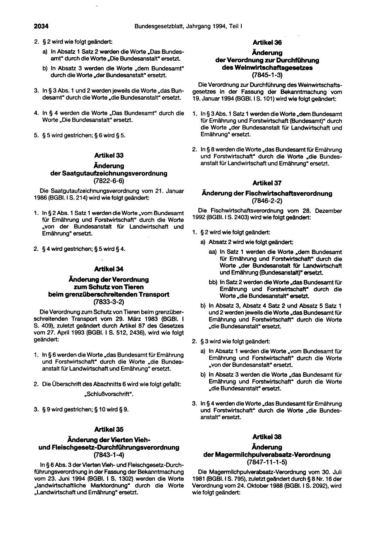 BGBl. 1994, Seite 2034 — Originalseite als Abbildung