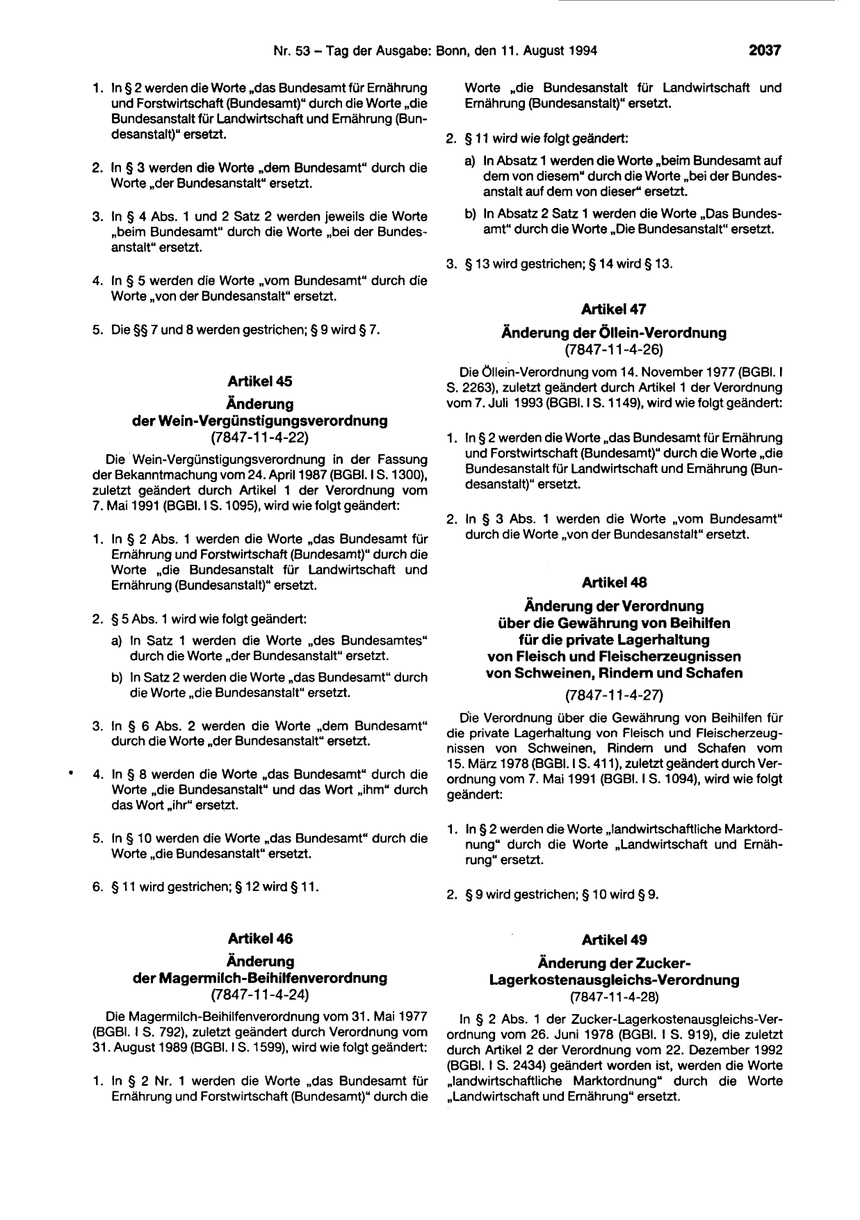 BGBl. 1994, Seite 2037 — Originalseite als Abbildung