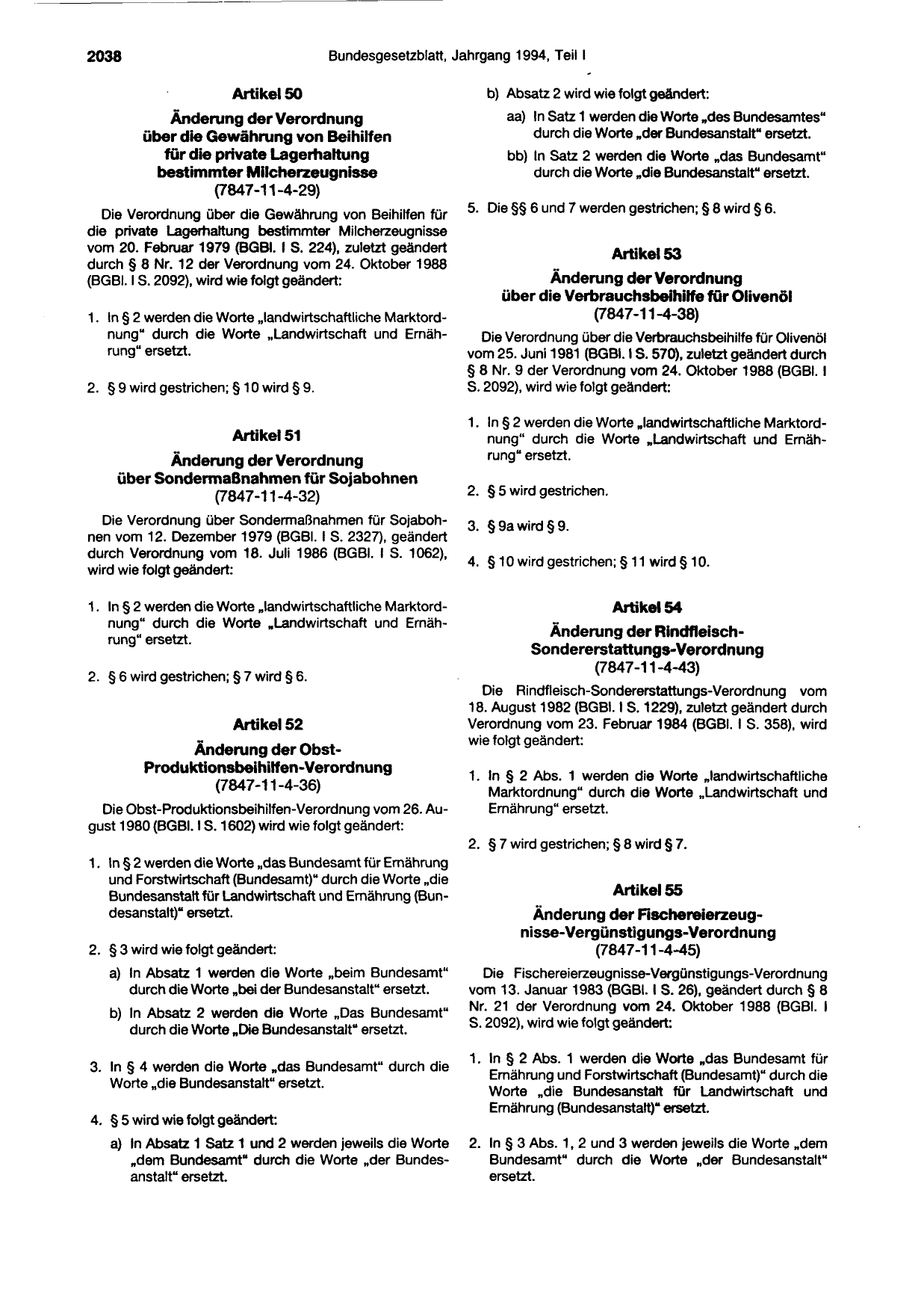 BGBl. 1994, Seite 2038 — Originalseite als Abbildung
