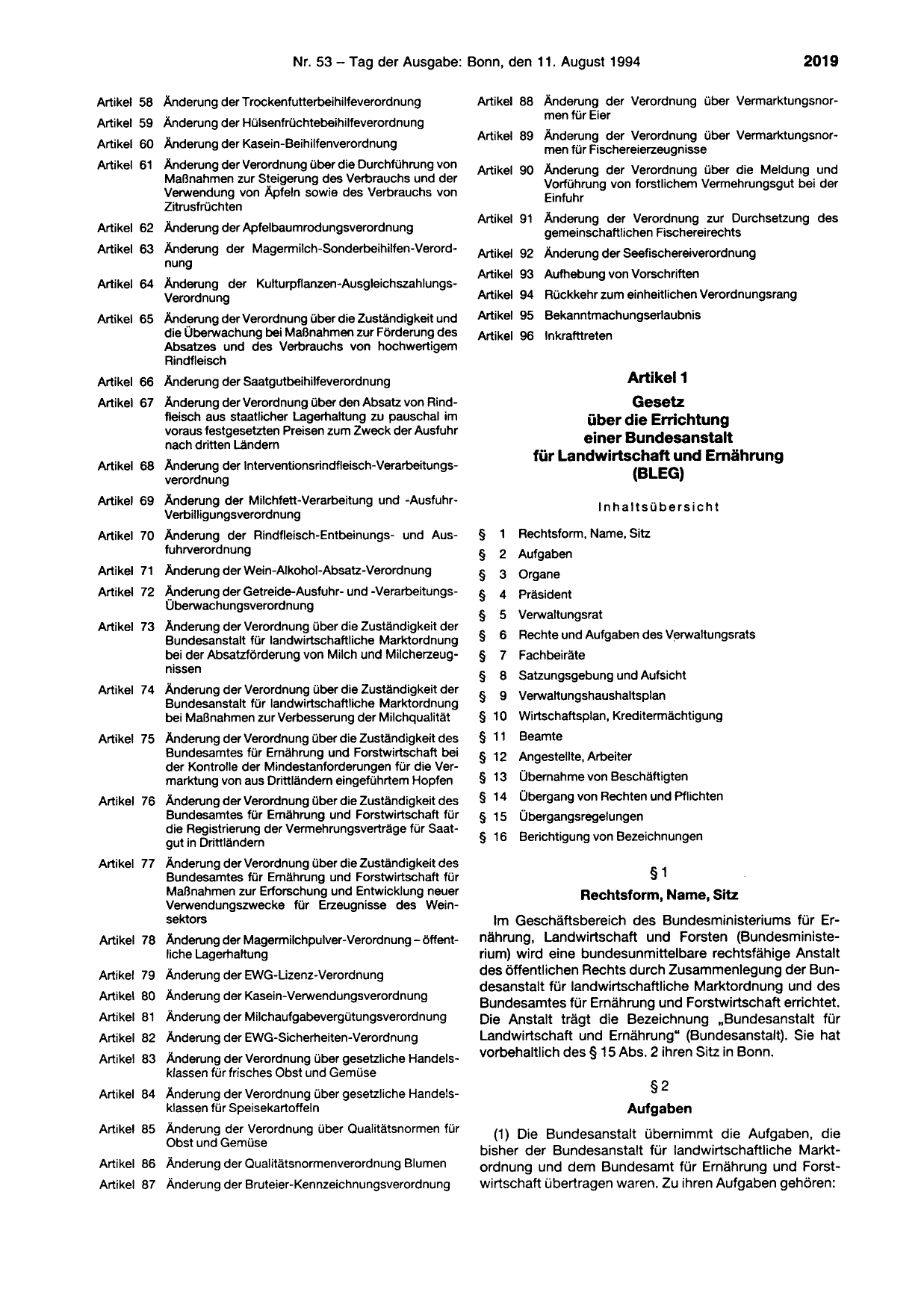 BGBl. 1994, Seite 2019 — Originalseite als Abbildung