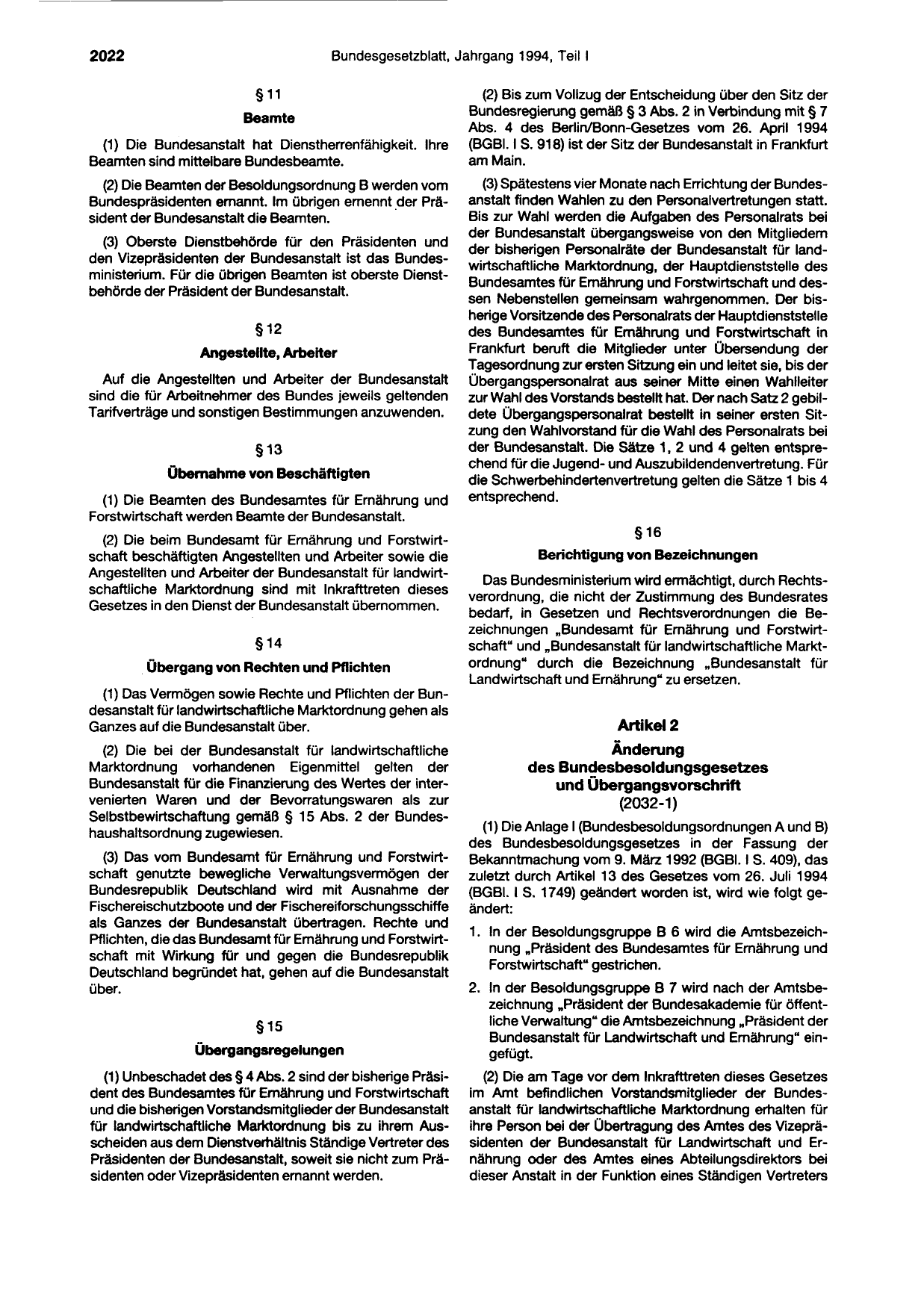 BGBl. 1994, Seite 2022 — Originalseite als Abbildung