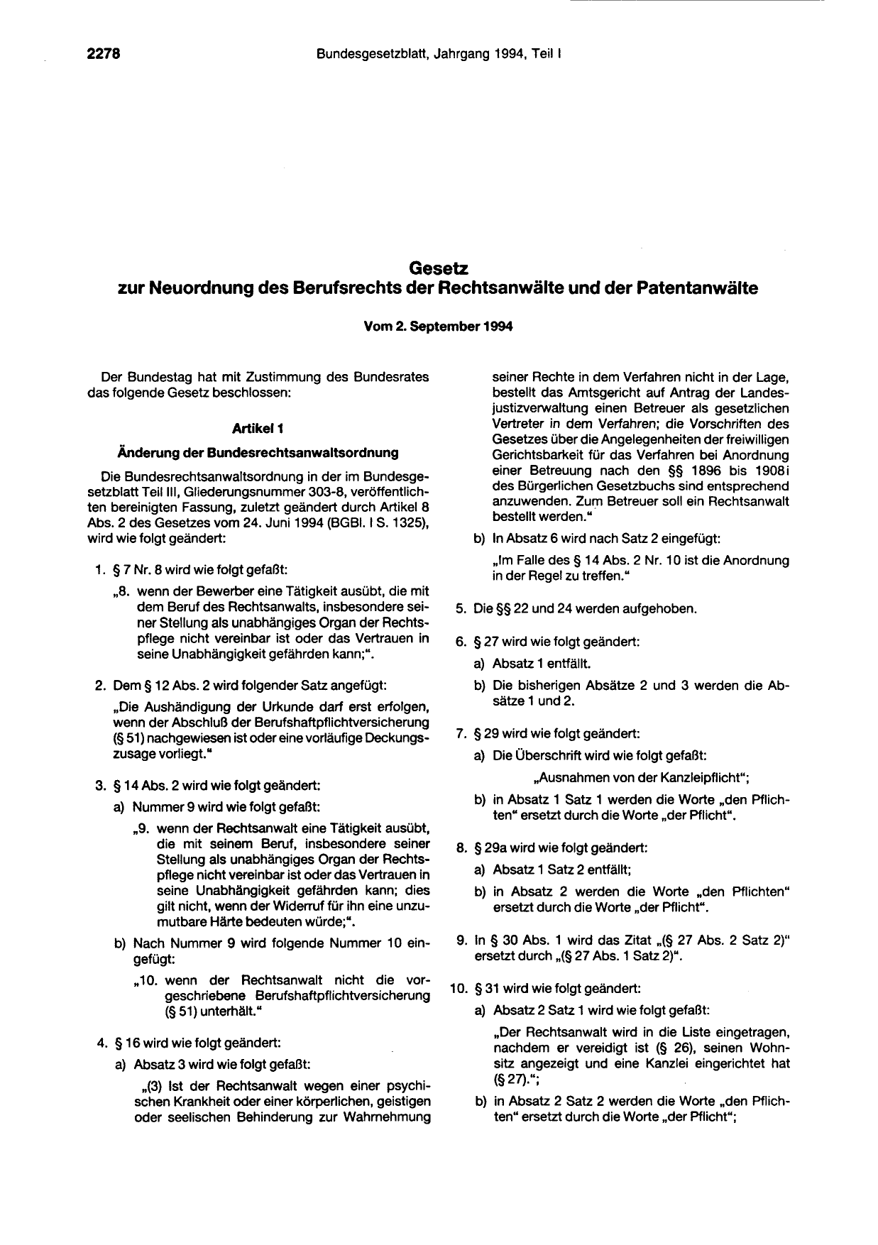 BGBl. 1994, Seite 2278 — Originalseite als Abbildung
