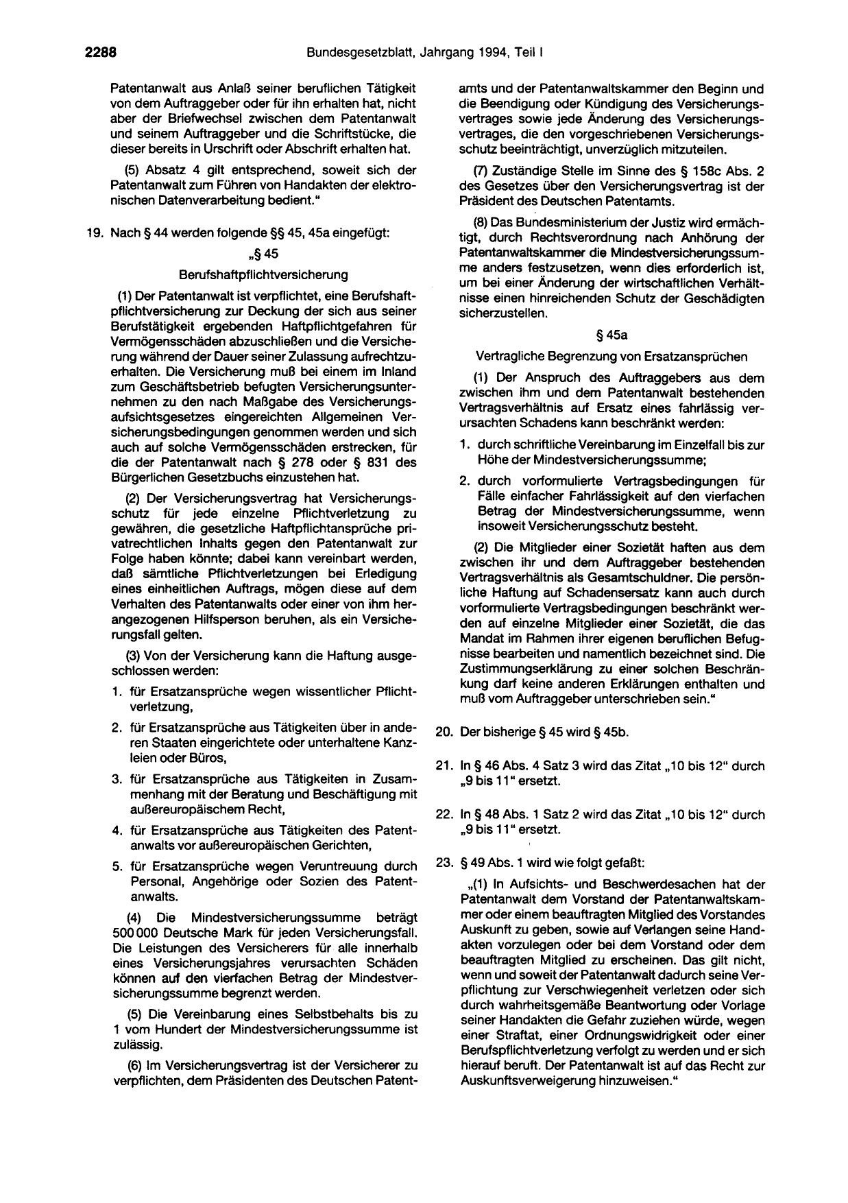 BGBl. 1994, Seite 2288 — Originalseite als Abbildung