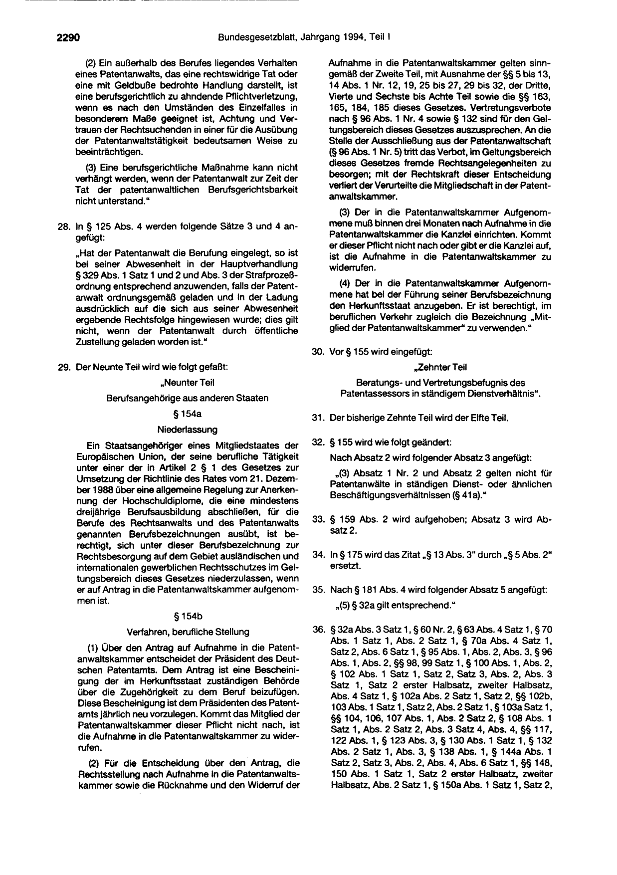 BGBl. 1994, Seite 2290 — Originalseite als Abbildung