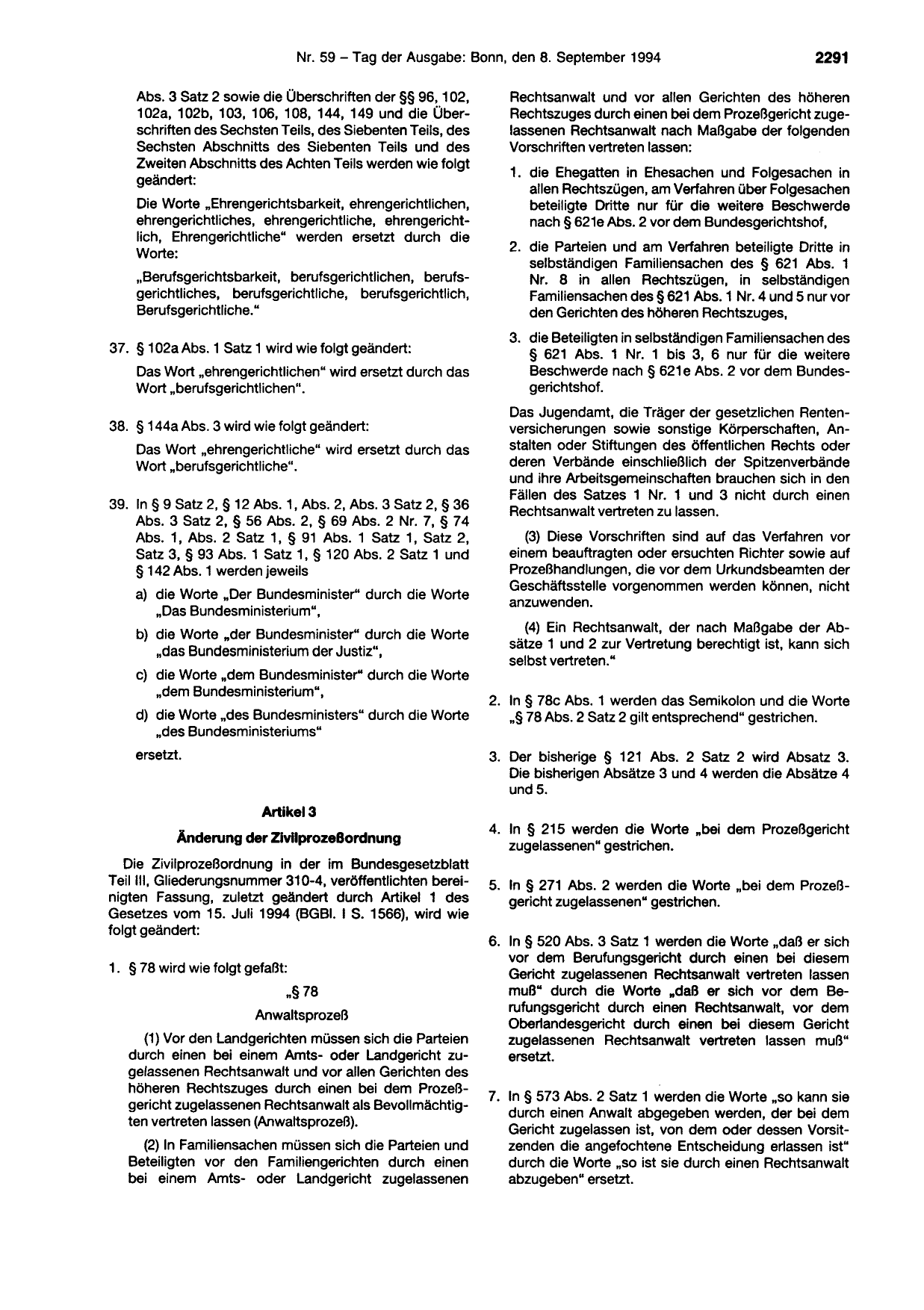BGBl. 1994, Seite 2291 — Originalseite als Abbildung
