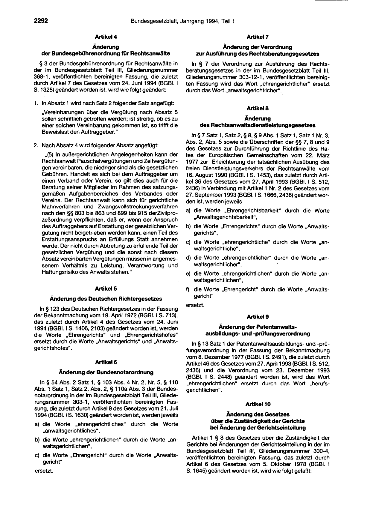 BGBl. 1994, Seite 2292 — Originalseite als Abbildung