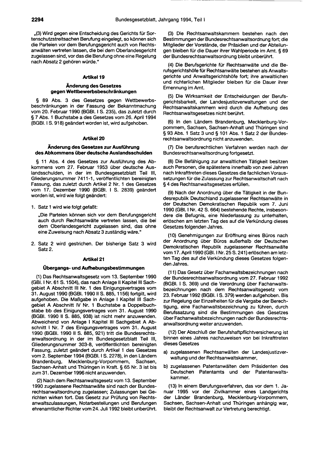 BGBl. 1994, Seite 2294 — Originalseite als Abbildung