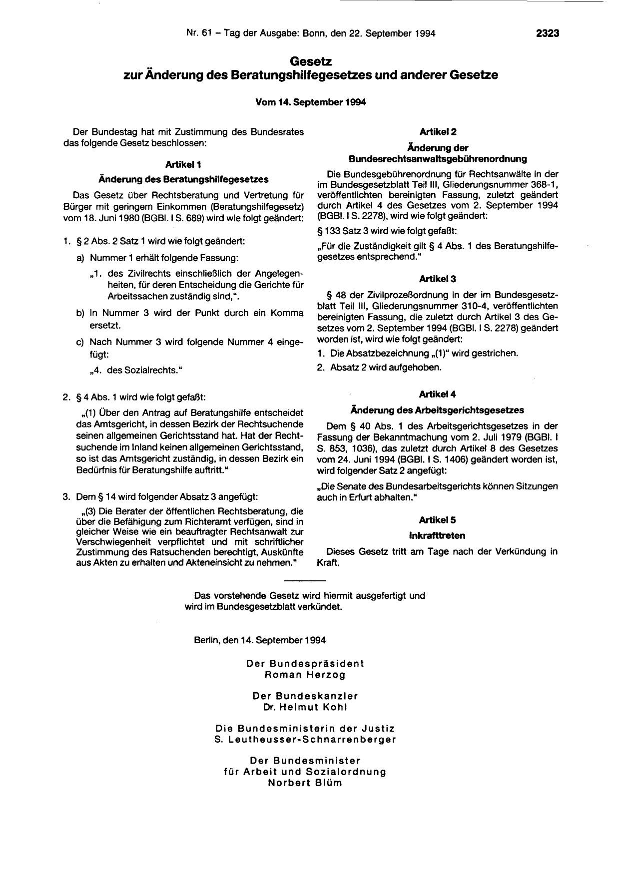 BGBl. 1994, Seite 2323 — Originalseite als Abbildung