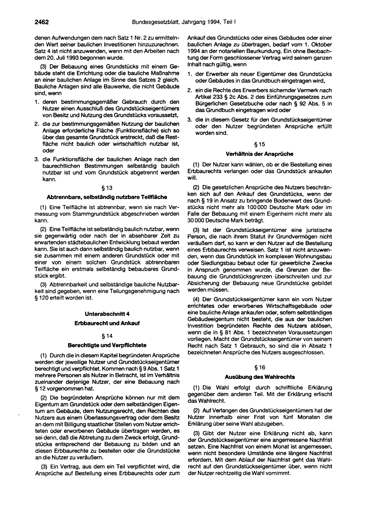 BGBl. 1994, Seite 2462 — Originalseite als Abbildung