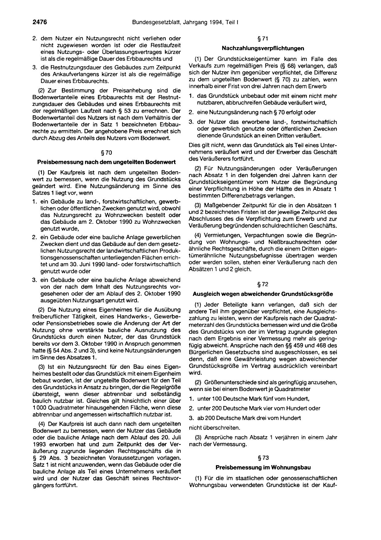 BGBl. 1994, Seite 2476 — Originalseite als Abbildung