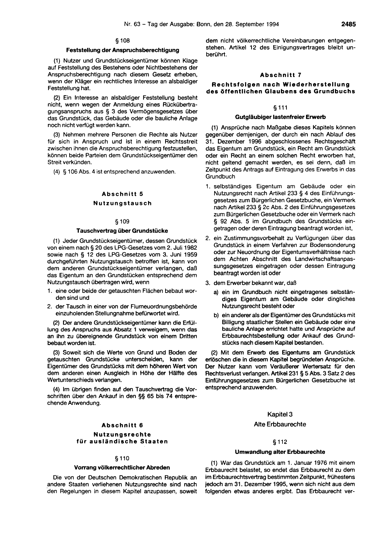 BGBl. 1994, Seite 2485 — Originalseite als Abbildung