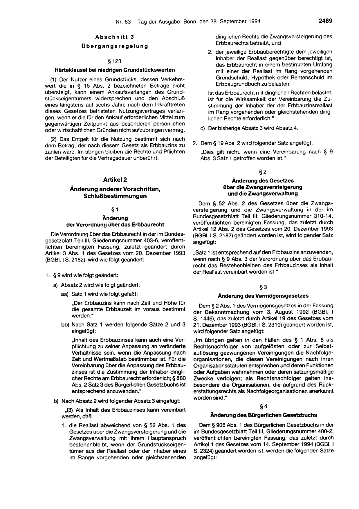 BGBl. 1994, Seite 2489 — Originalseite als Abbildung