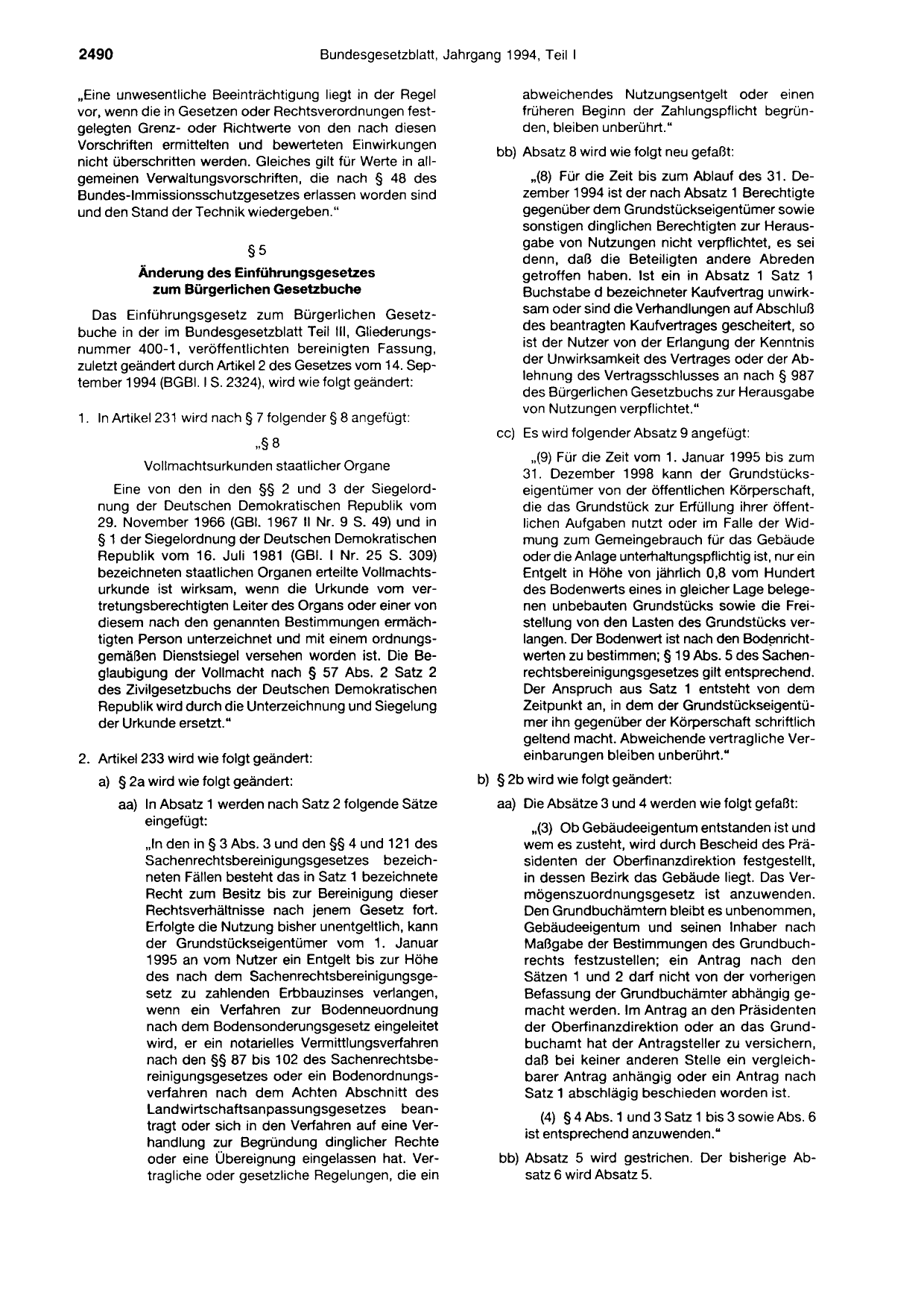 BGBl. 1994, Seite 2490 — Originalseite als Abbildung