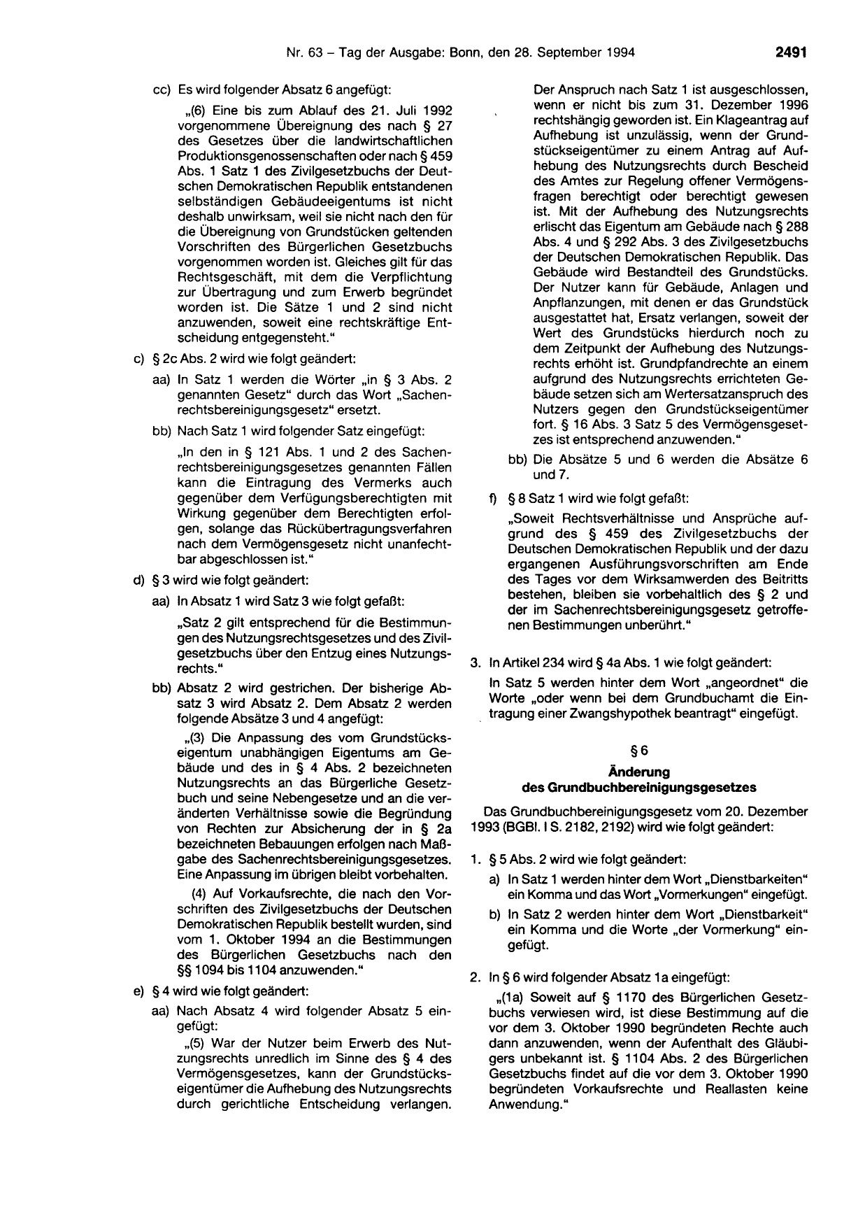 BGBl. 1994, Seite 2491 — Originalseite als Abbildung