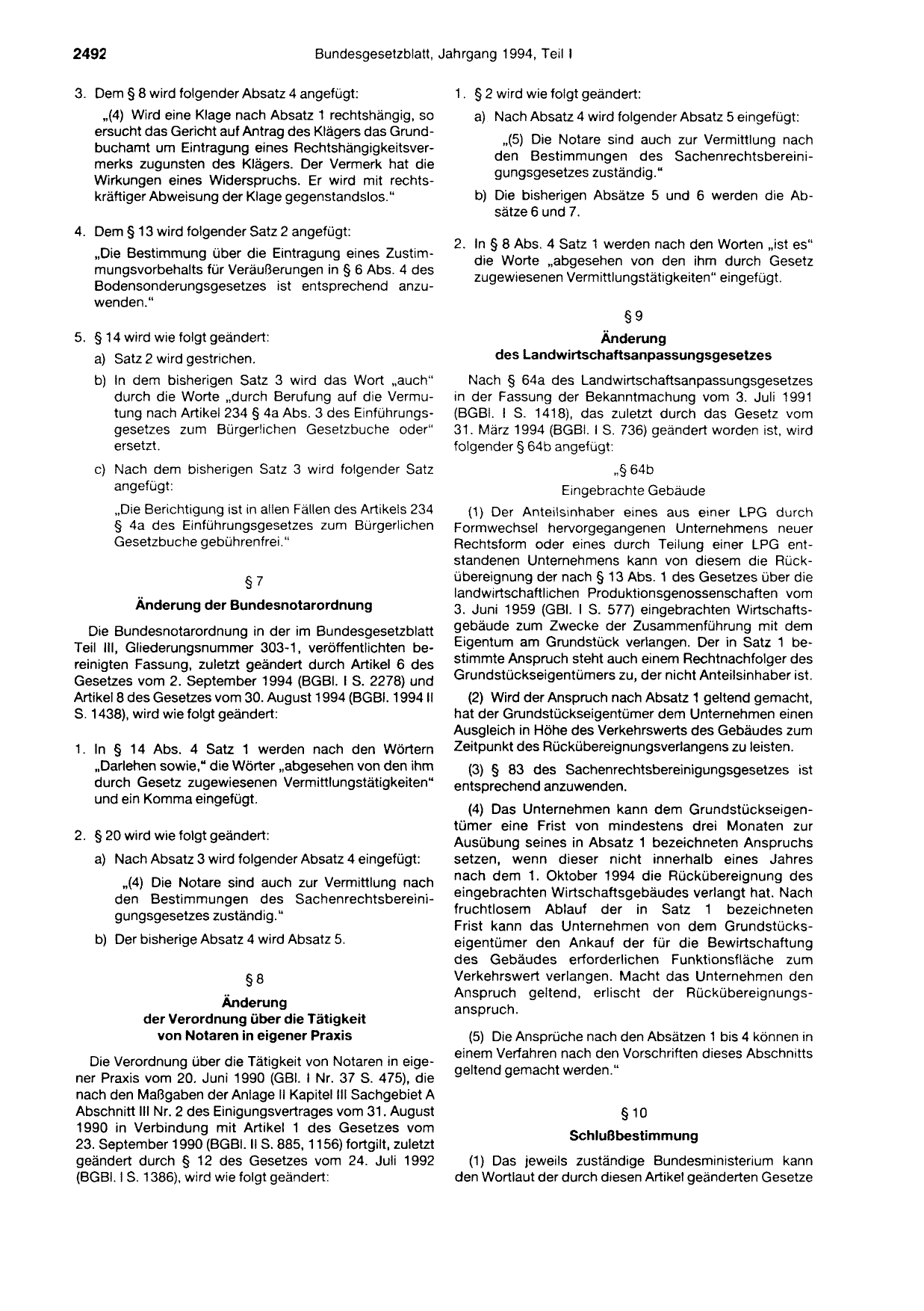 BGBl. 1994, Seite 2492 — Originalseite als Abbildung