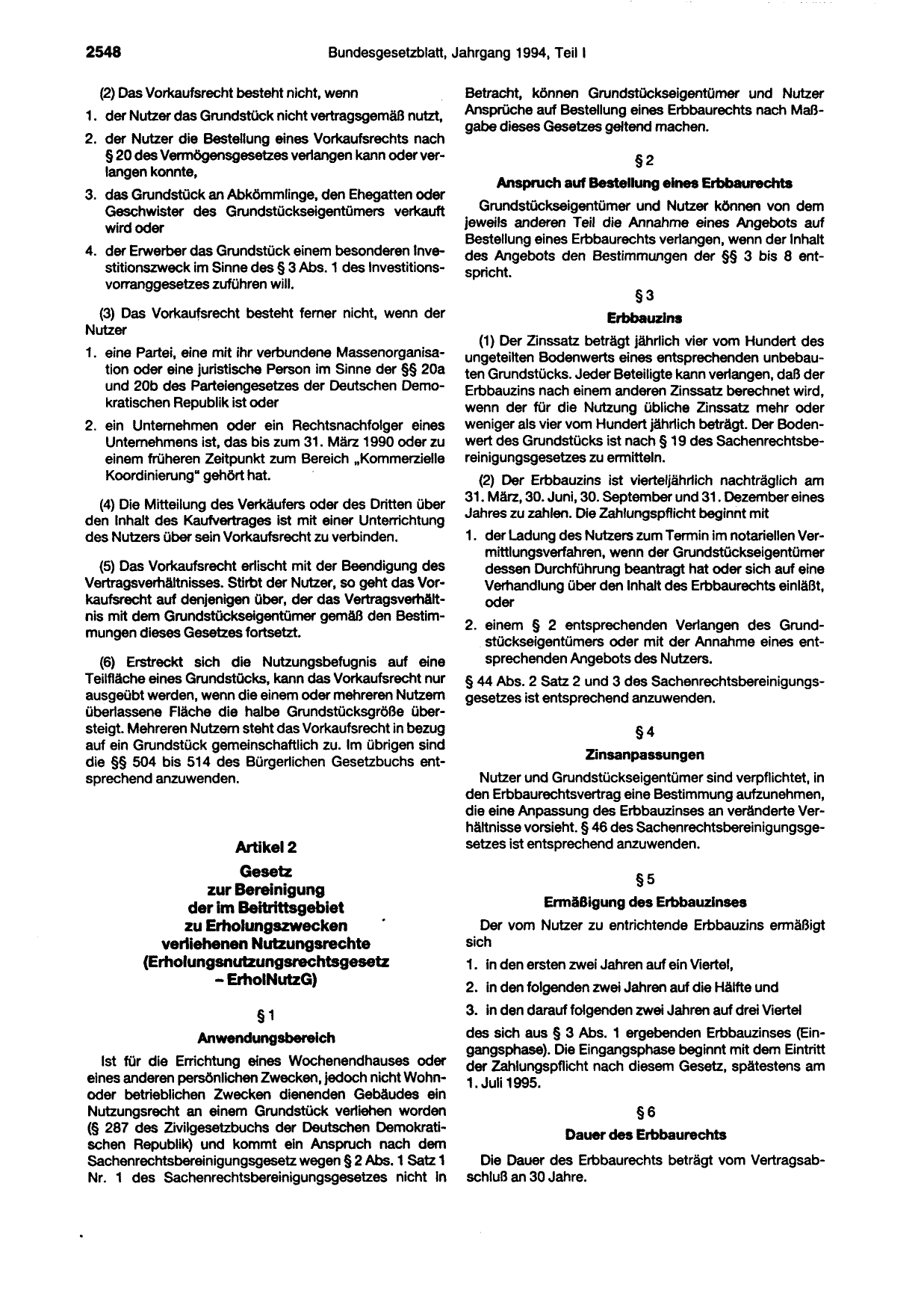 BGBl. 1994, Seite 2548 — Originalseite als Abbildung