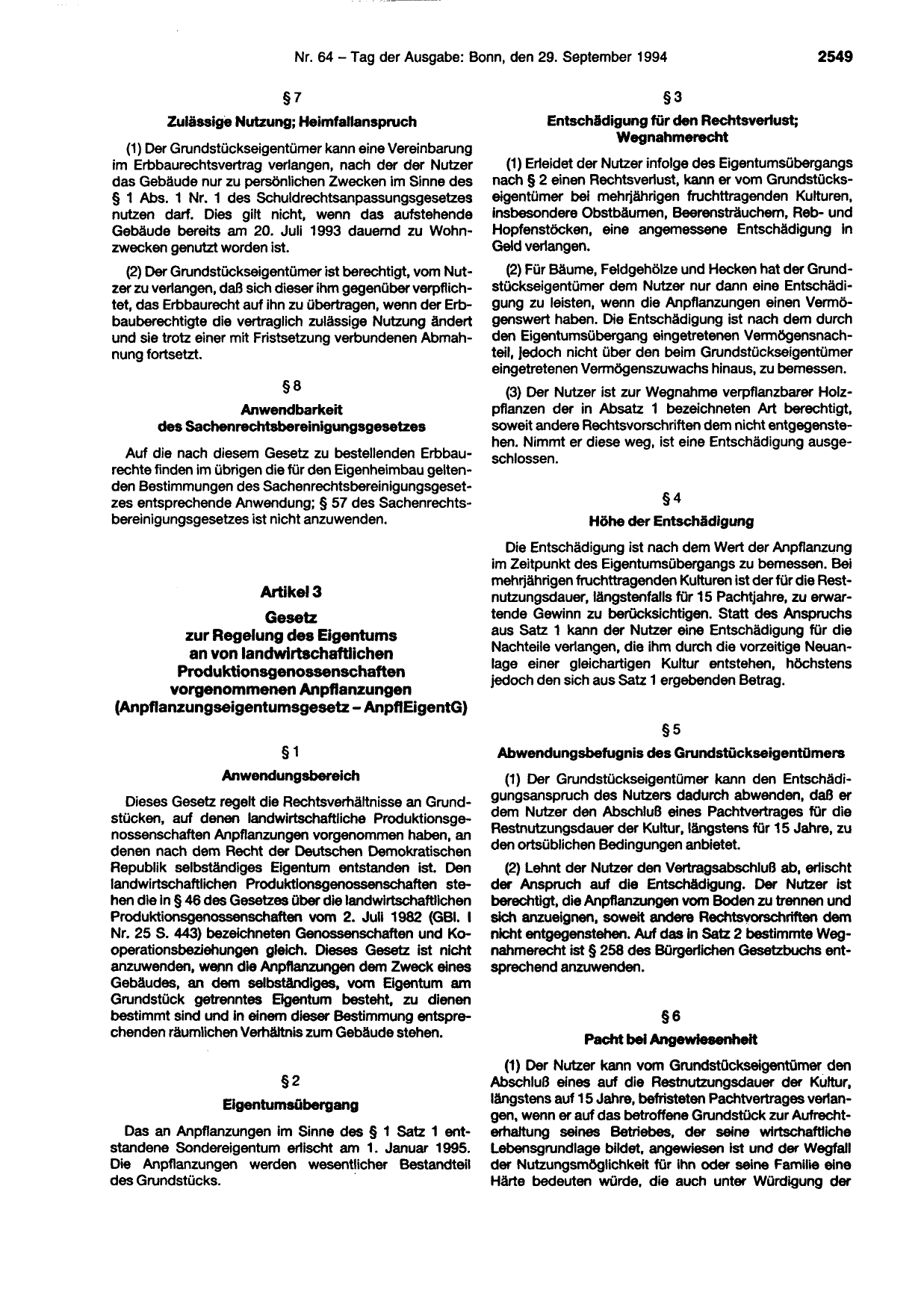 BGBl. 1994, Seite 2549 — Originalseite als Abbildung