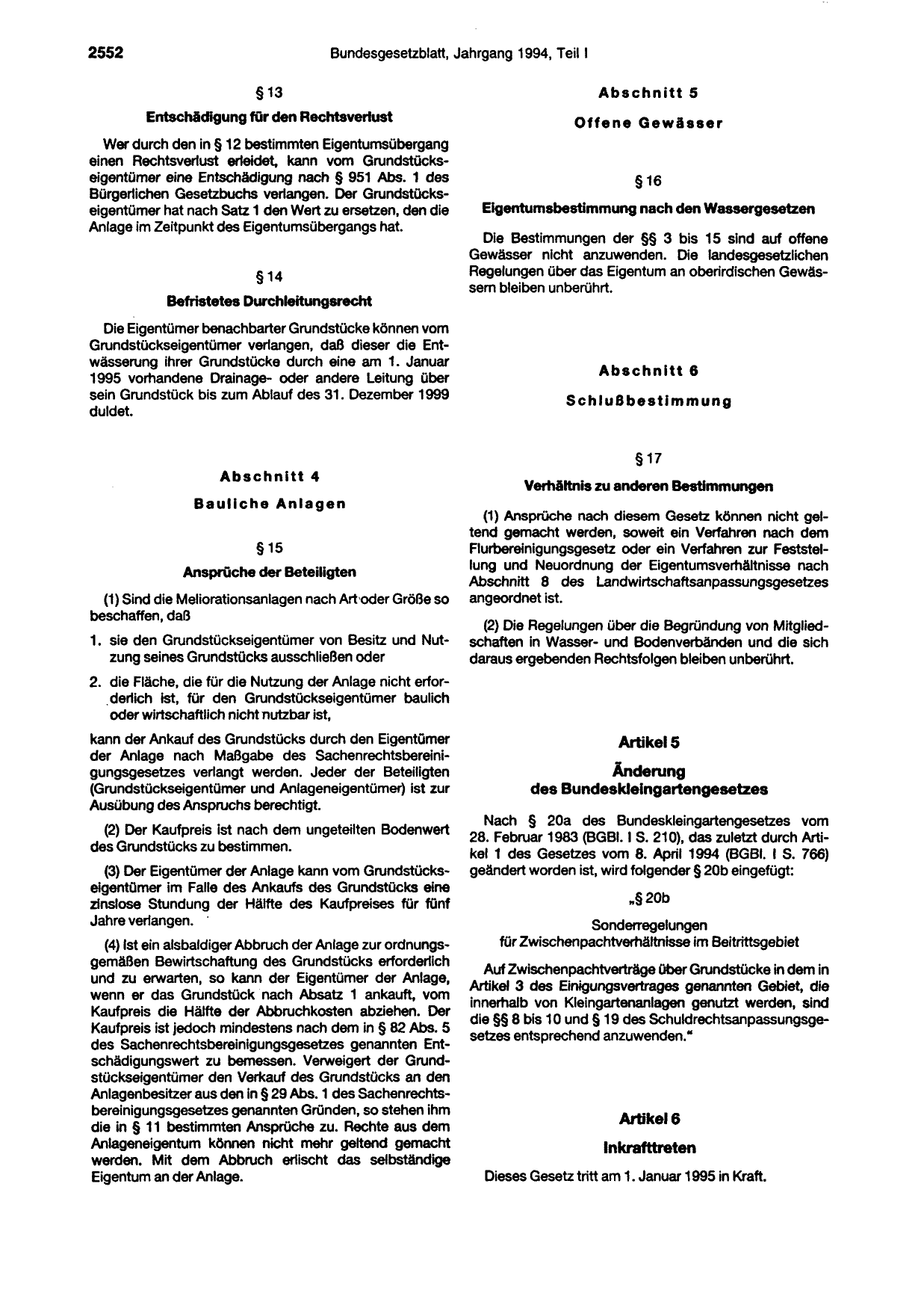 BGBl. 1994, Seite 2552 — Originalseite als Abbildung