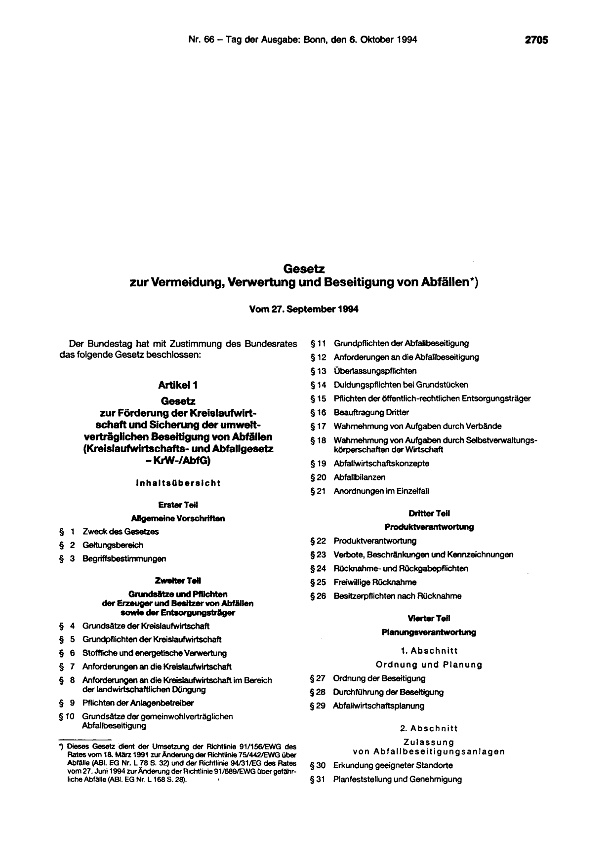 BGBl. 1994, Seite 2705 — Originalseite als Abbildung