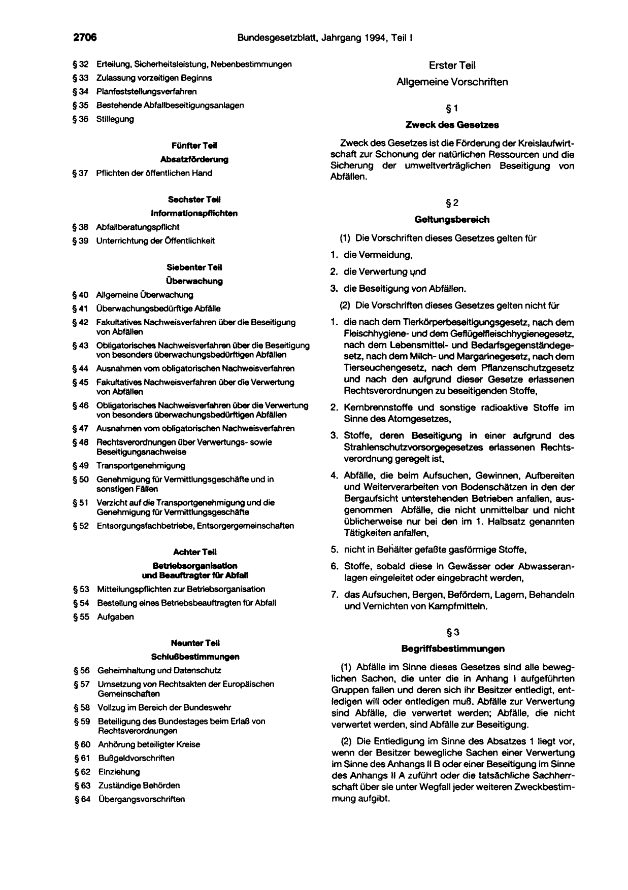 BGBl. 1994, Seite 2706 — Originalseite als Abbildung