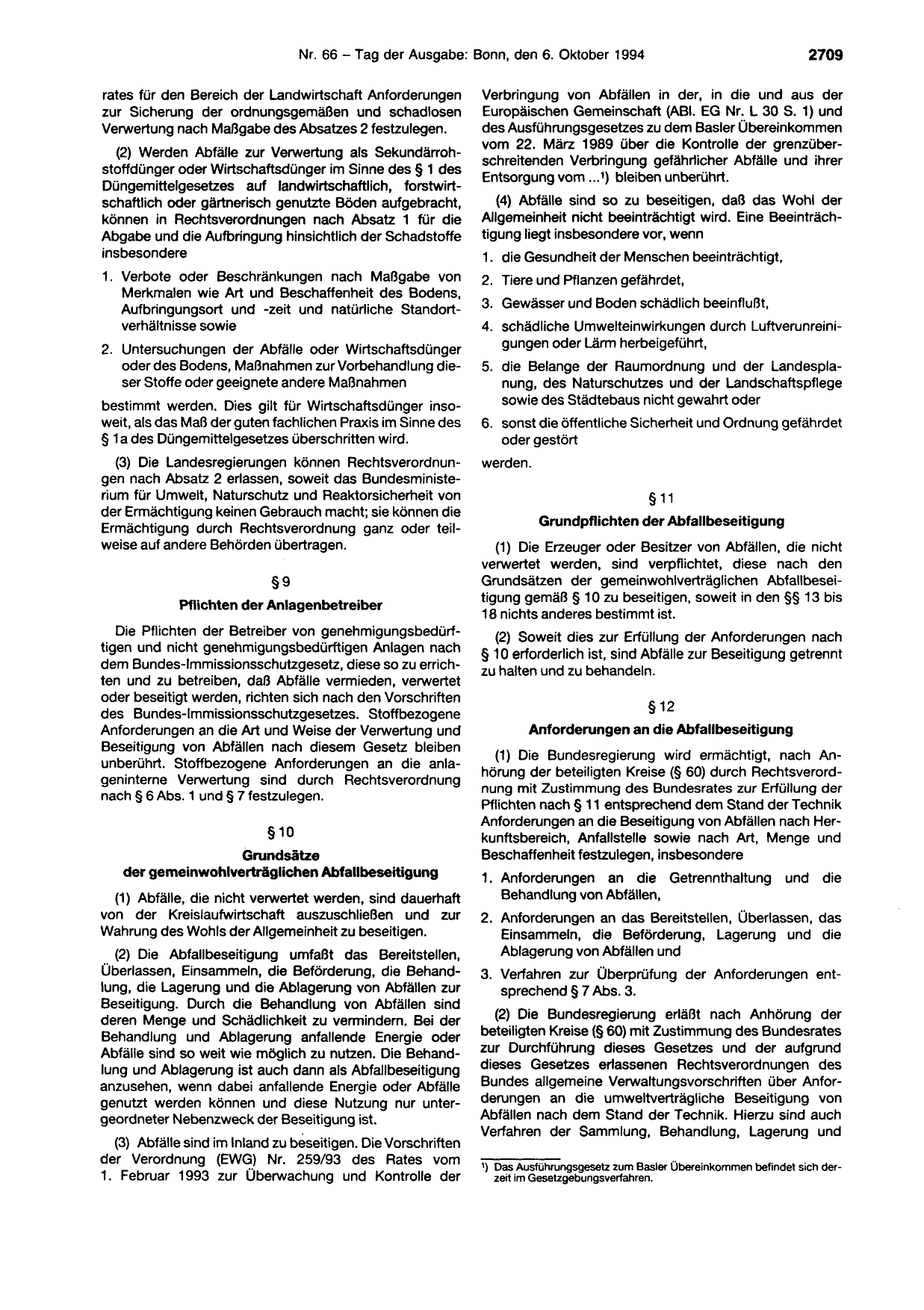 BGBl. 1994, Seite 2709 — Originalseite als Abbildung